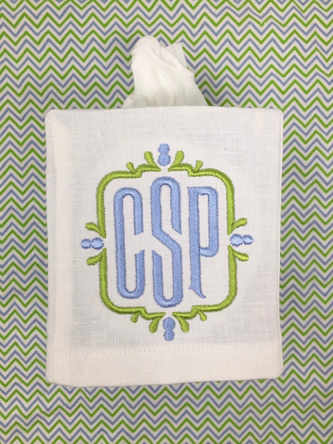 Monogrammed Tissue Box Cover- Mansion monogram, monogrammed gift-personalized gift-hostess gift
