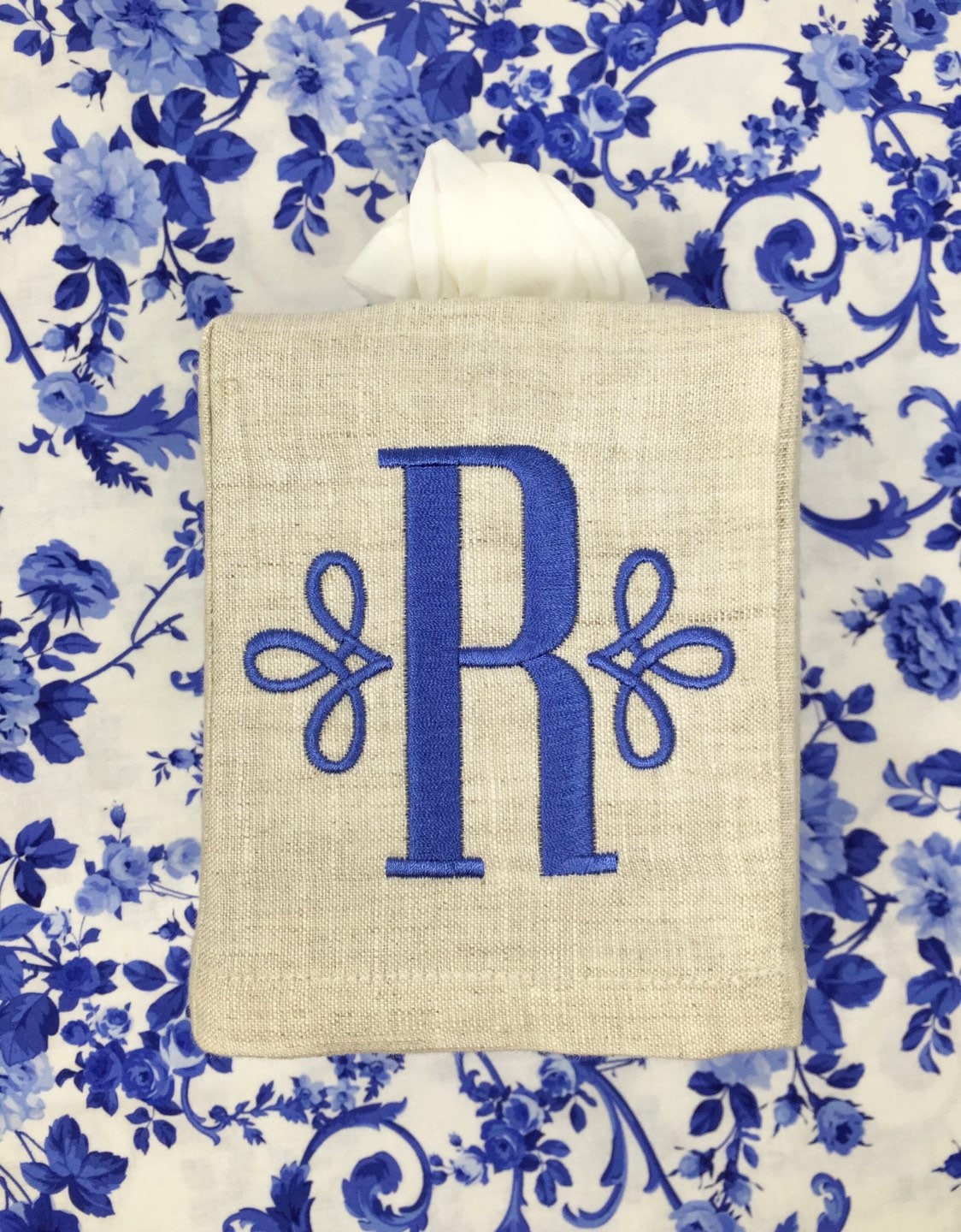 Monogrammed Tissue Box Cover Linen-Initial, monogrammed gift-personalized gift-hostess gift