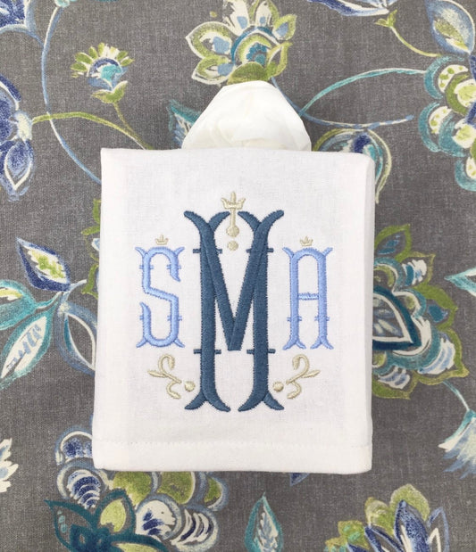 Monogrammed Tissue Box Cover-Nola Monogram