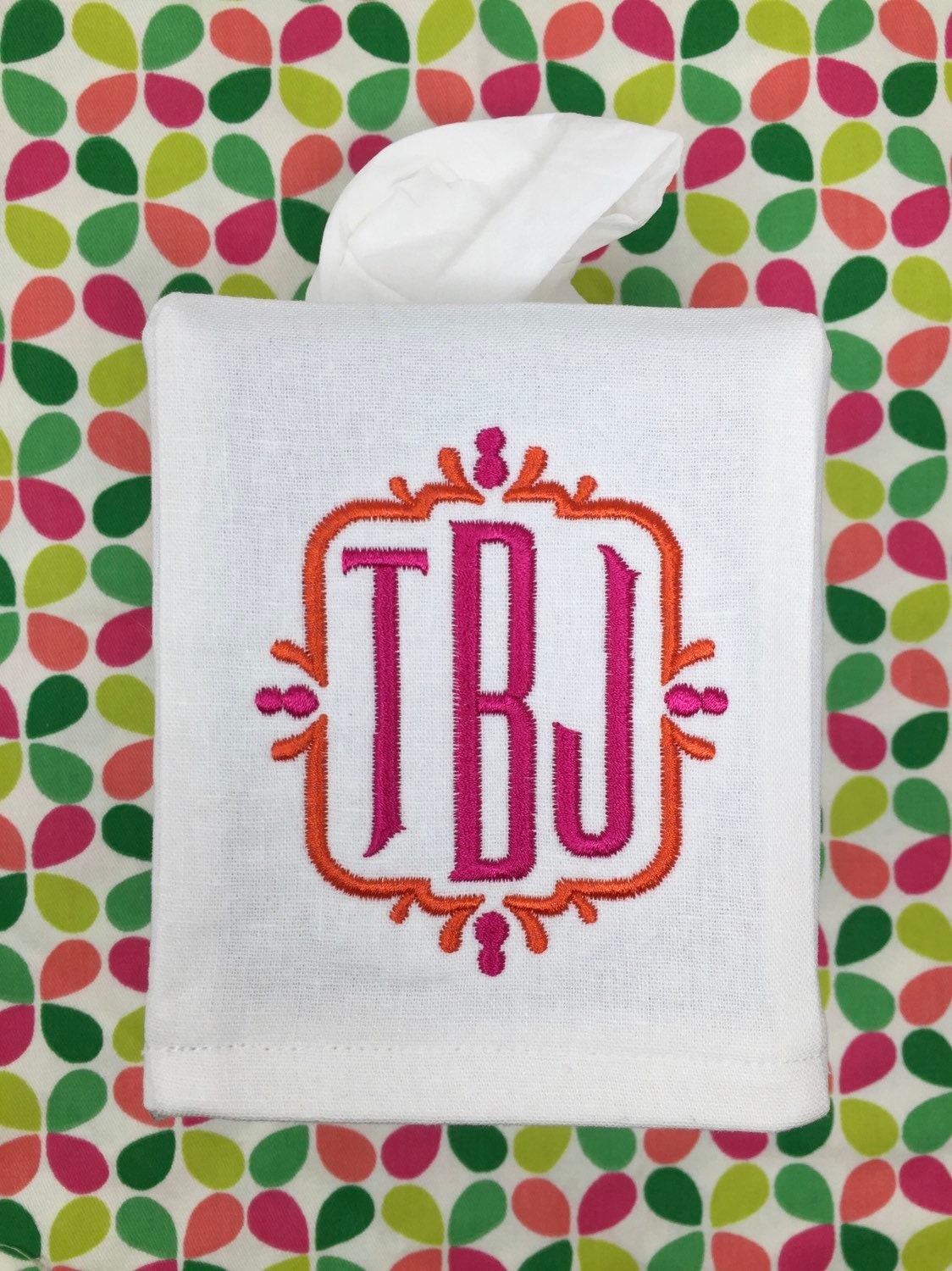 Monogrammed Tissue Box Cover- Mansion monogram, monogrammed gift-personalized gift-hostess gift