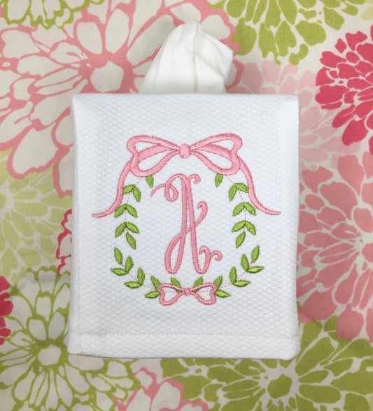 Monogrammed Tissue Box Cover-Laurel Wreath Monogram