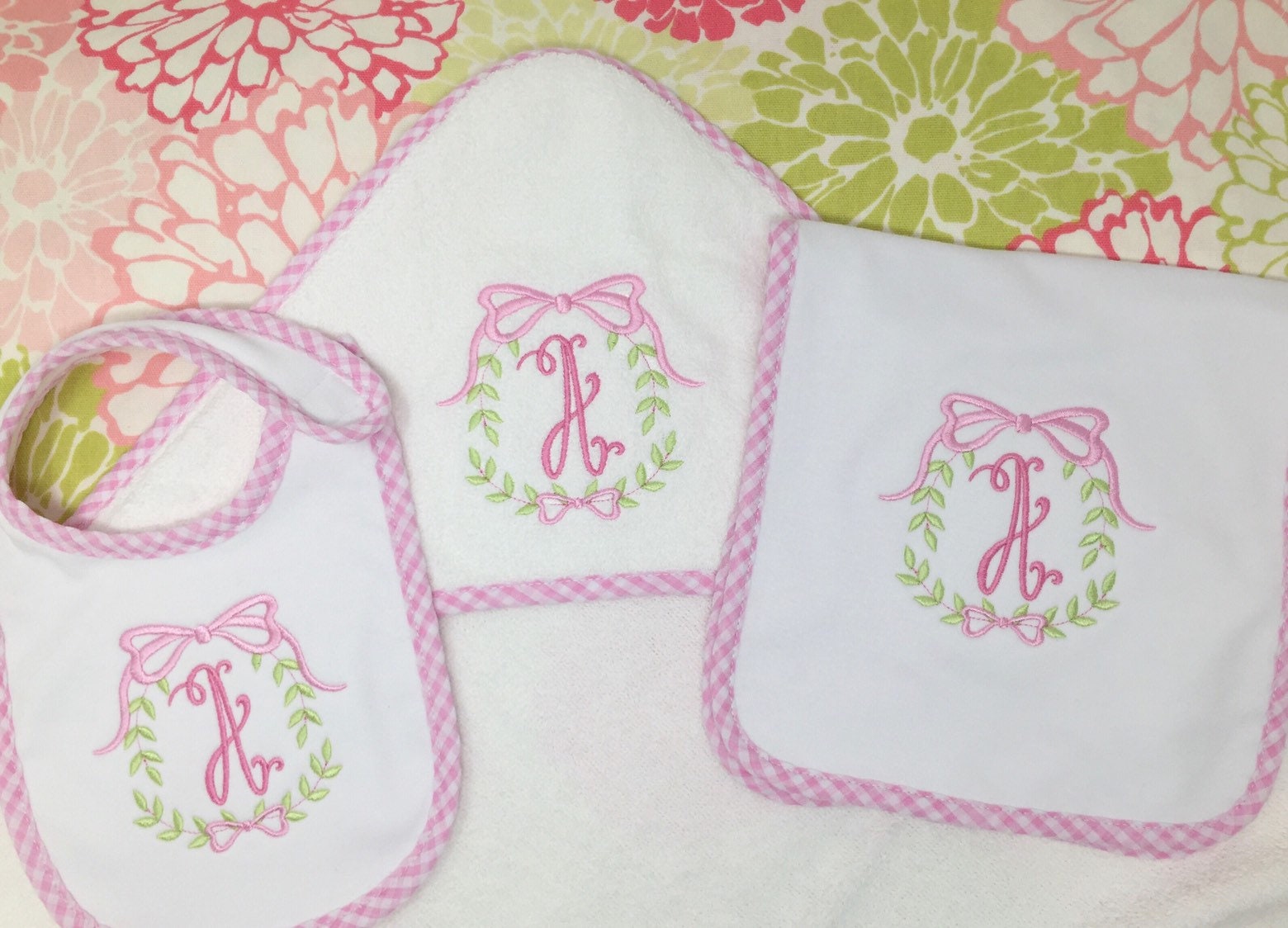 Monogrammed Towel, Bib, Burp Cloth set-monogrammed baby gift, baby shower gift