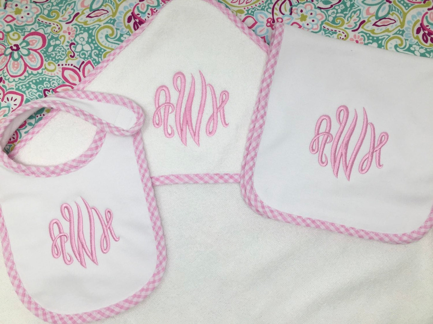 Monogrammed Towel, Bib, Burp Cloth set-monogrammed baby gift, baby shower gift