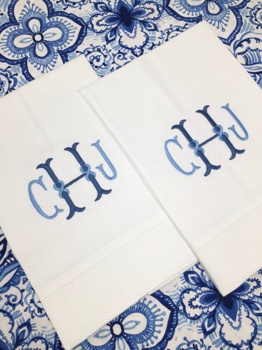 Monogrammed Cotton Pique Tea Towel, Ribbon Monogram-Hostess Gift, monogrammed linens, personalized gift