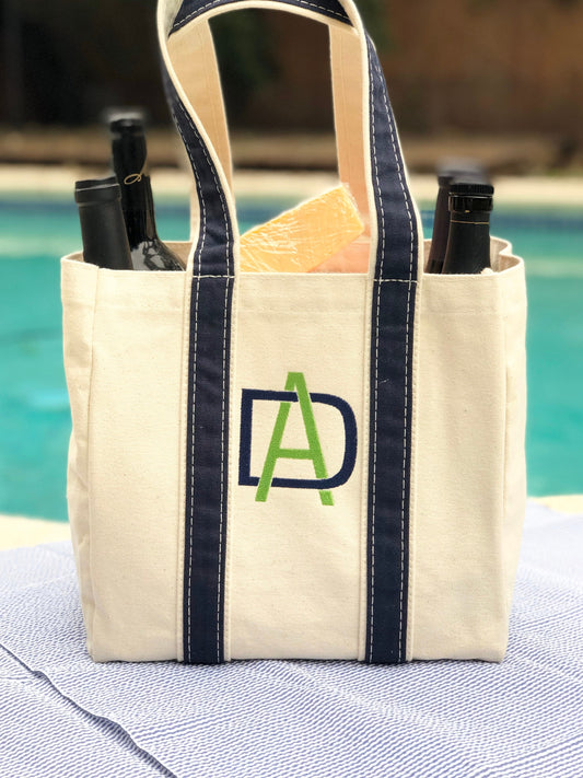 Personalized Canvas 4 Bottle Wine Tote, hostess gift, Christmas gift