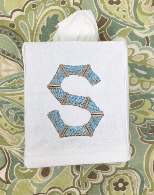 Monogrammed Tissue Box Cover-Bamboo Initial