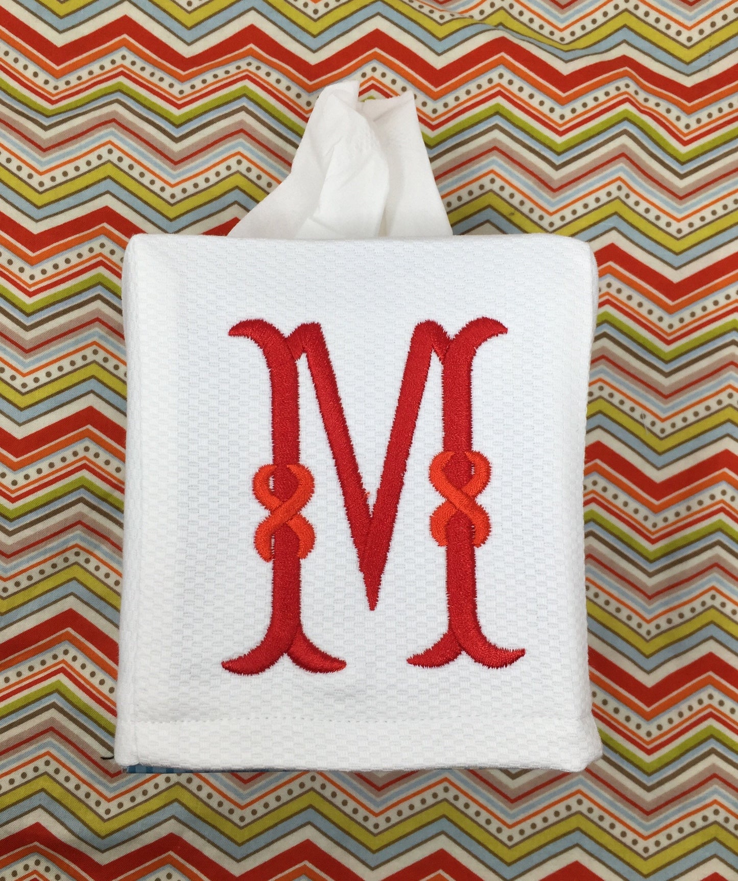 Monogrammed Tissue Box Cover-Ribbon Initial, monogrammed gift-personalized gift-hostess gift