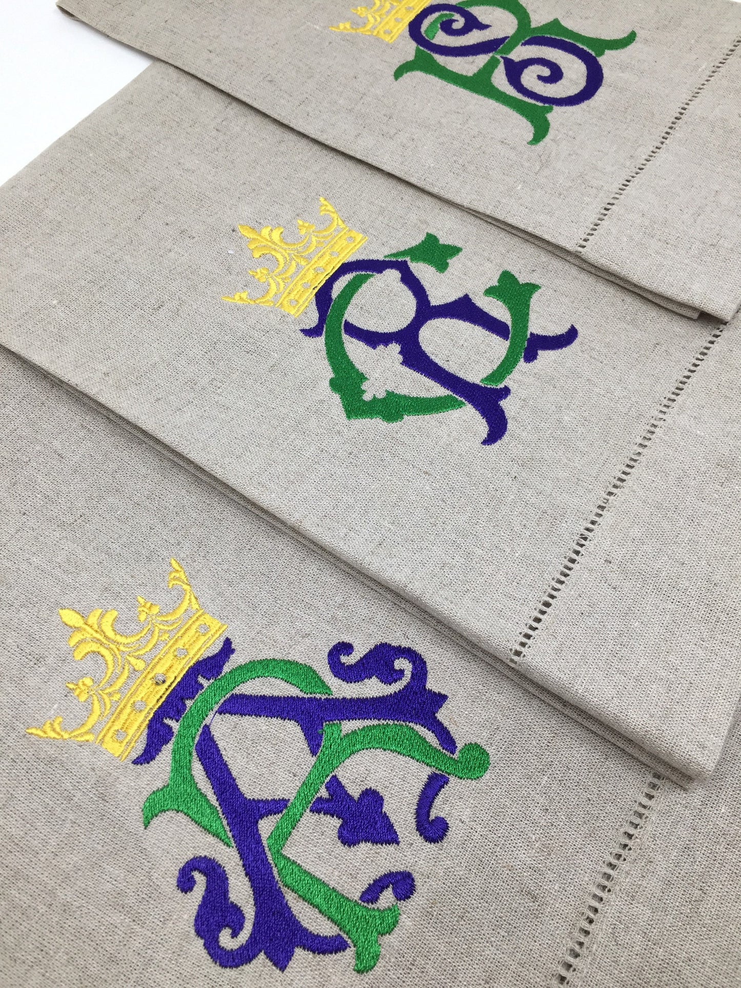 Mardi Gras Monogrammed Linen Tea Towel, Hostess Gift
