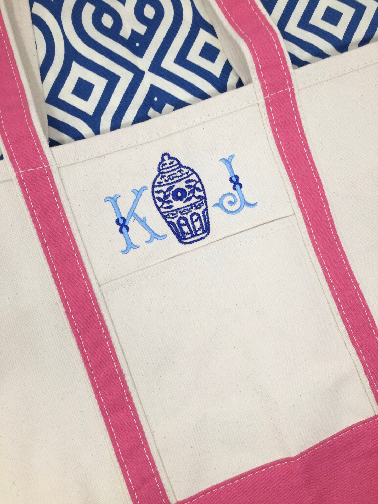 Personalized Ginger Jar Canvas Tote Bag, Monogrammed Tote