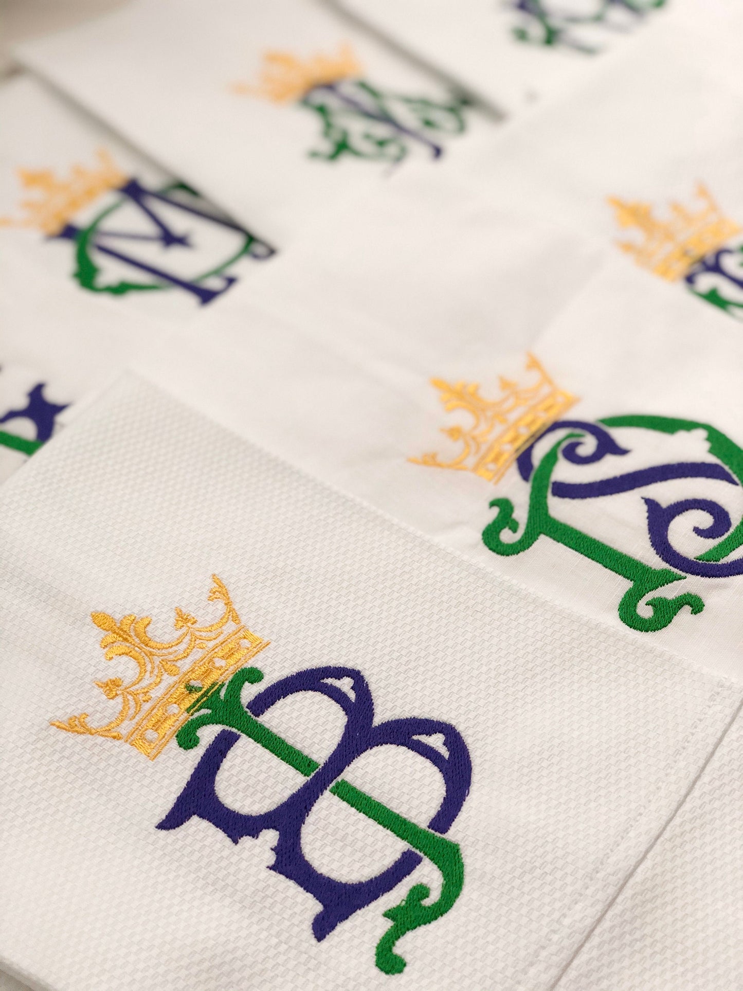 Mardi Gras Monogrammed Linen Tea Towel, Hostess Gift