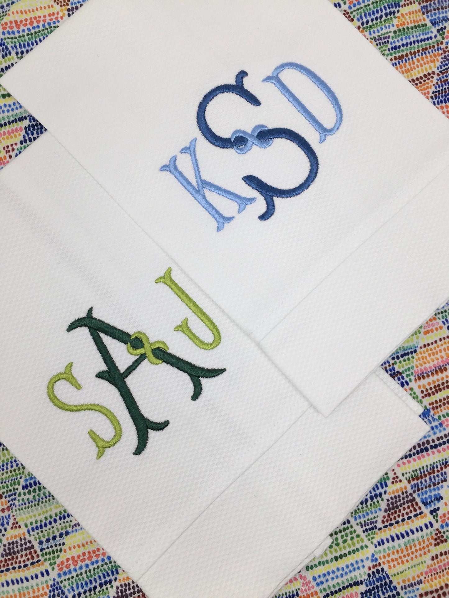 Monogrammed Cotton Pique Tea Towel, Ribbon Monogram-Hostess Gift, monogrammed linens, personalized gift