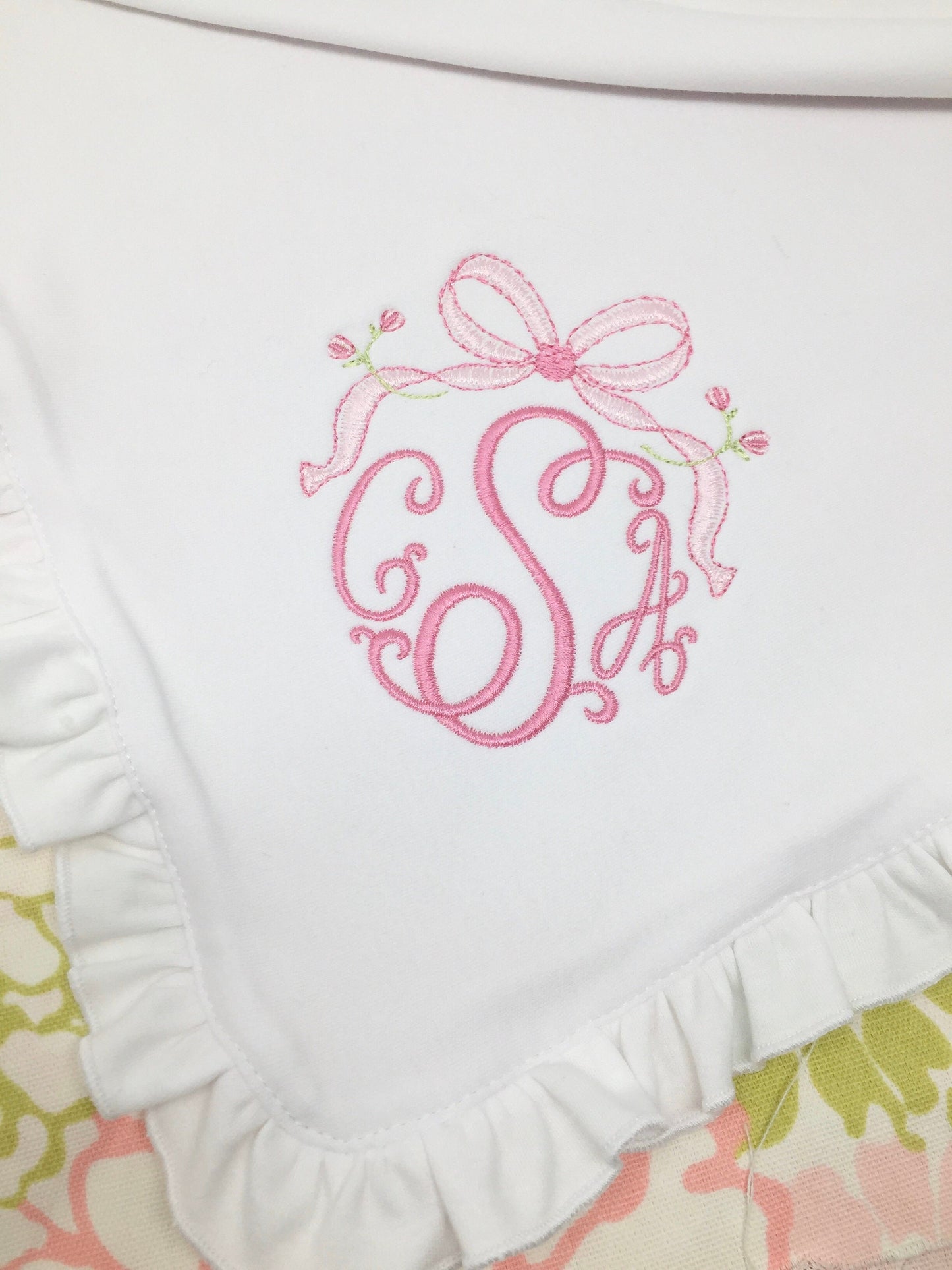 Monogrammed Baby Blanket, Vintage bow, personalized baby gift, baby shower gift