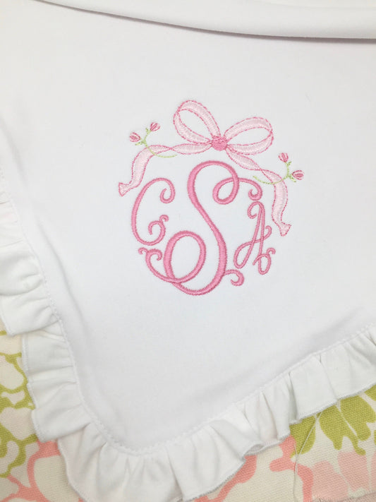 Monogrammed Baby Blanket, Vintage bow, personalized baby gift, baby shower gift