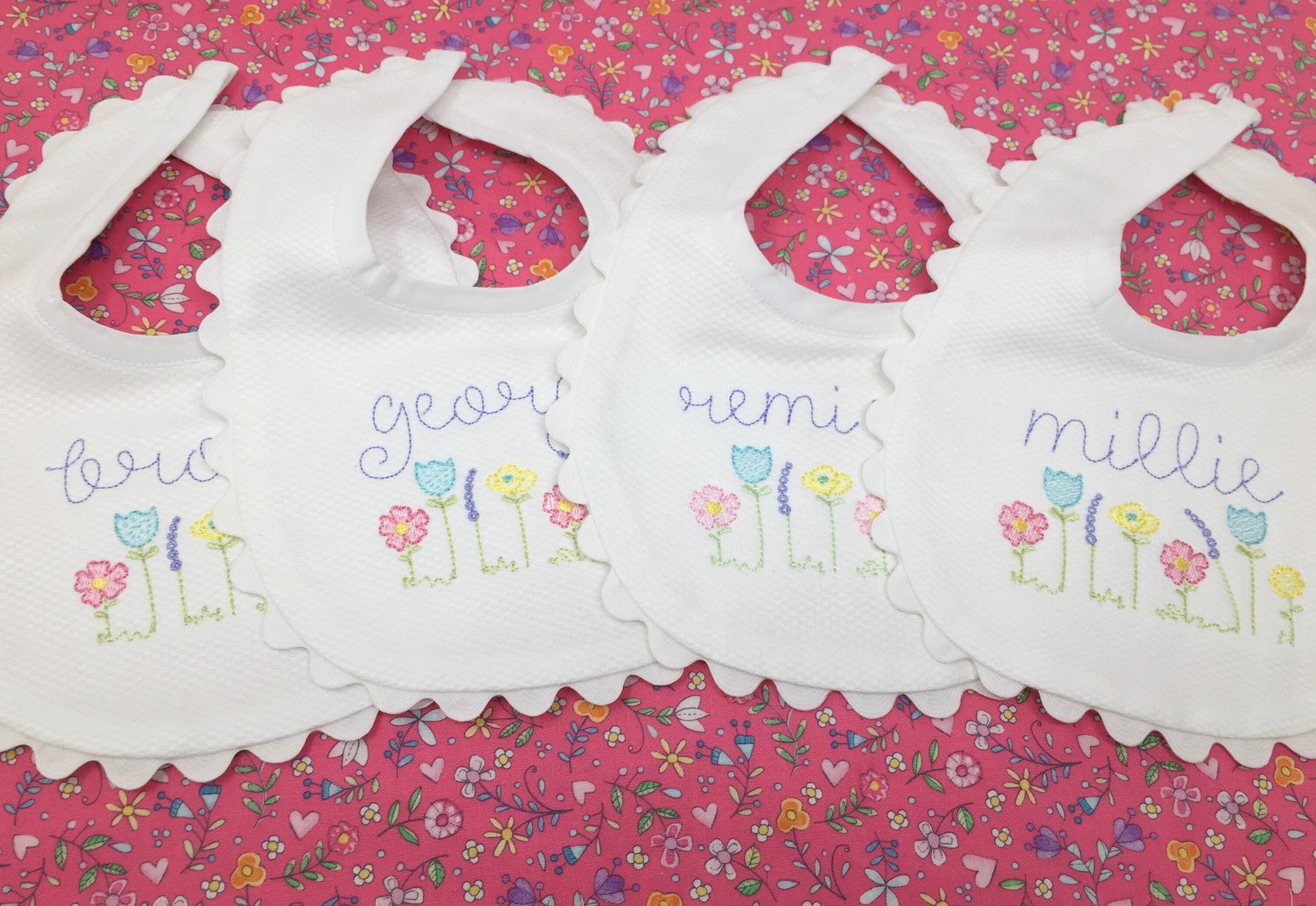 Monogrammed Wildflower Bib with Ric Rac, baby shower gift, personalized baby gift