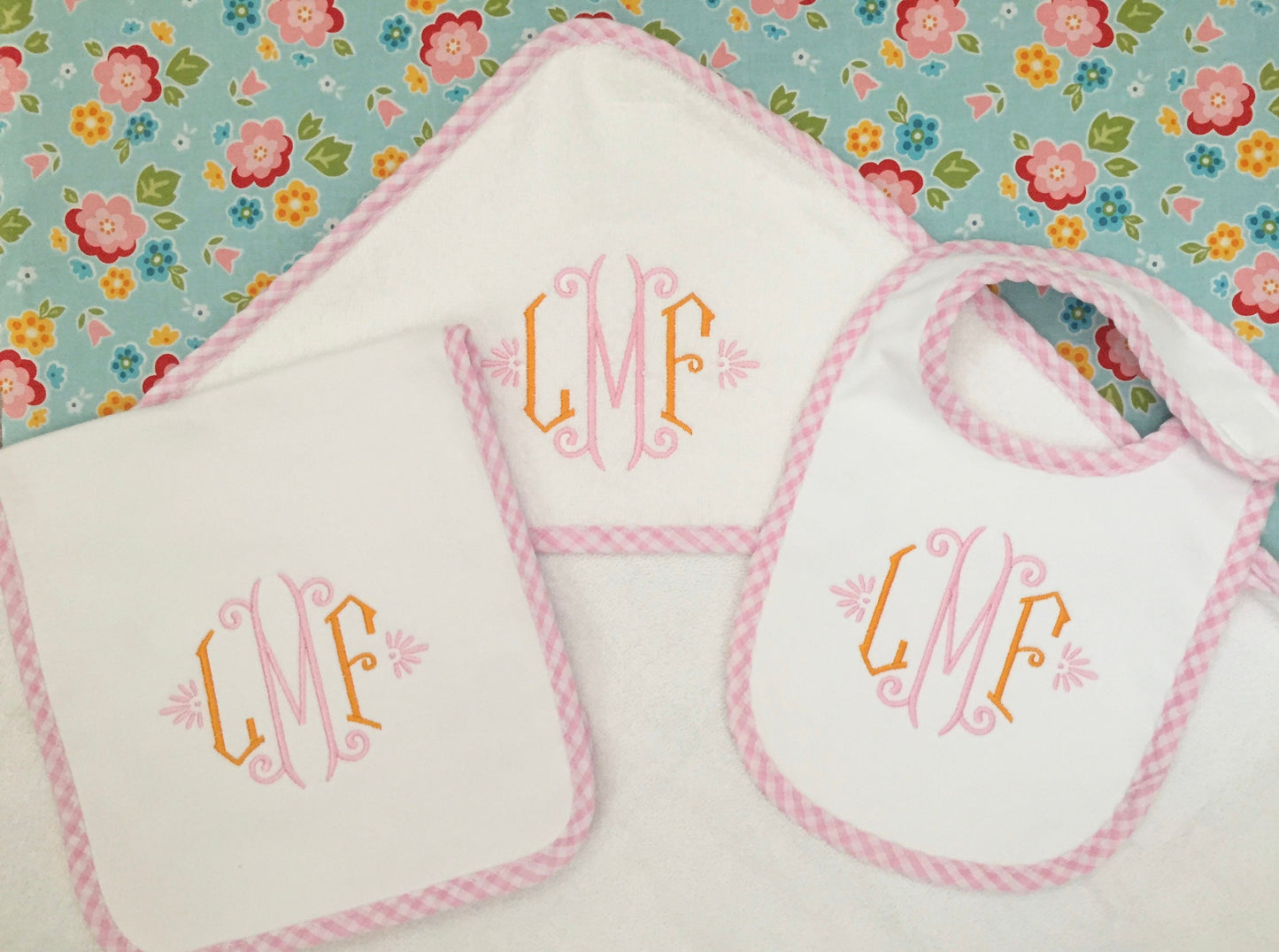 Monogrammed Towel, Bib, Burp Cloth set-monogrammed baby gift, baby shower gift