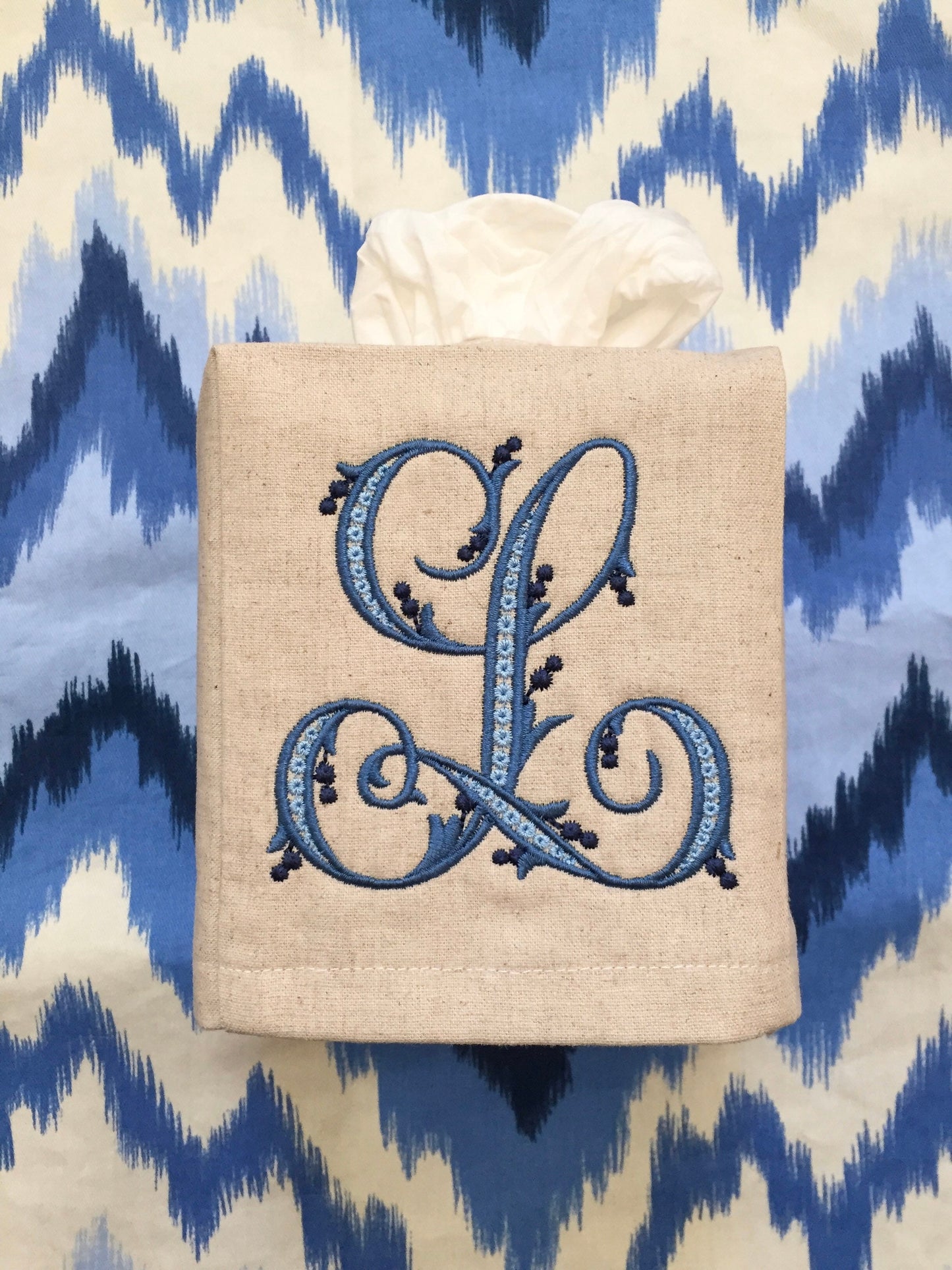 Monogrammed Tissue Box Cover-Flourish Initial, monogrammed gift-personalized gift-hostess gift