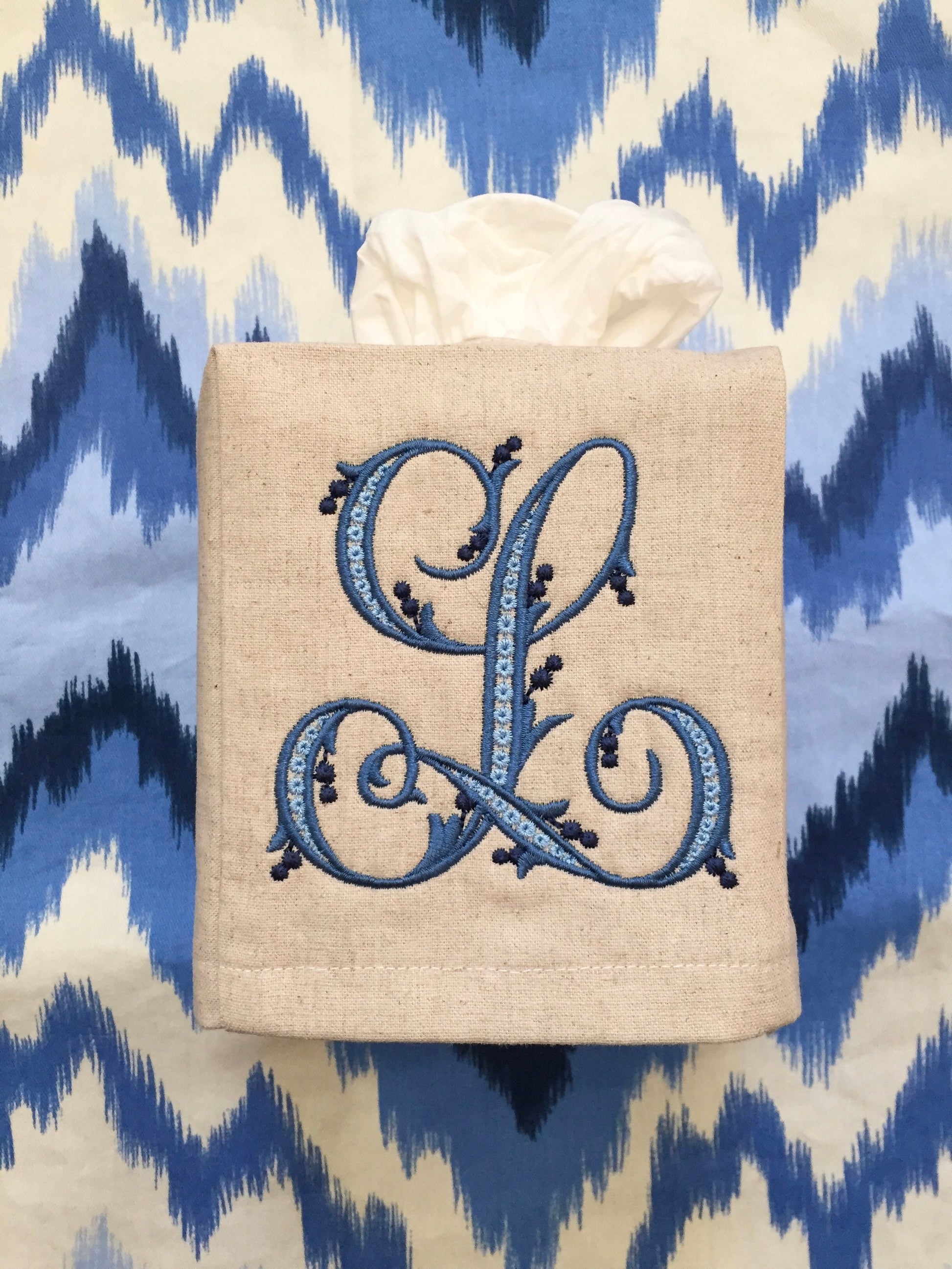 Monogrammed Tissue Box Cover-Flourish Initial, monogrammed gift-personalized gift-hostess gift