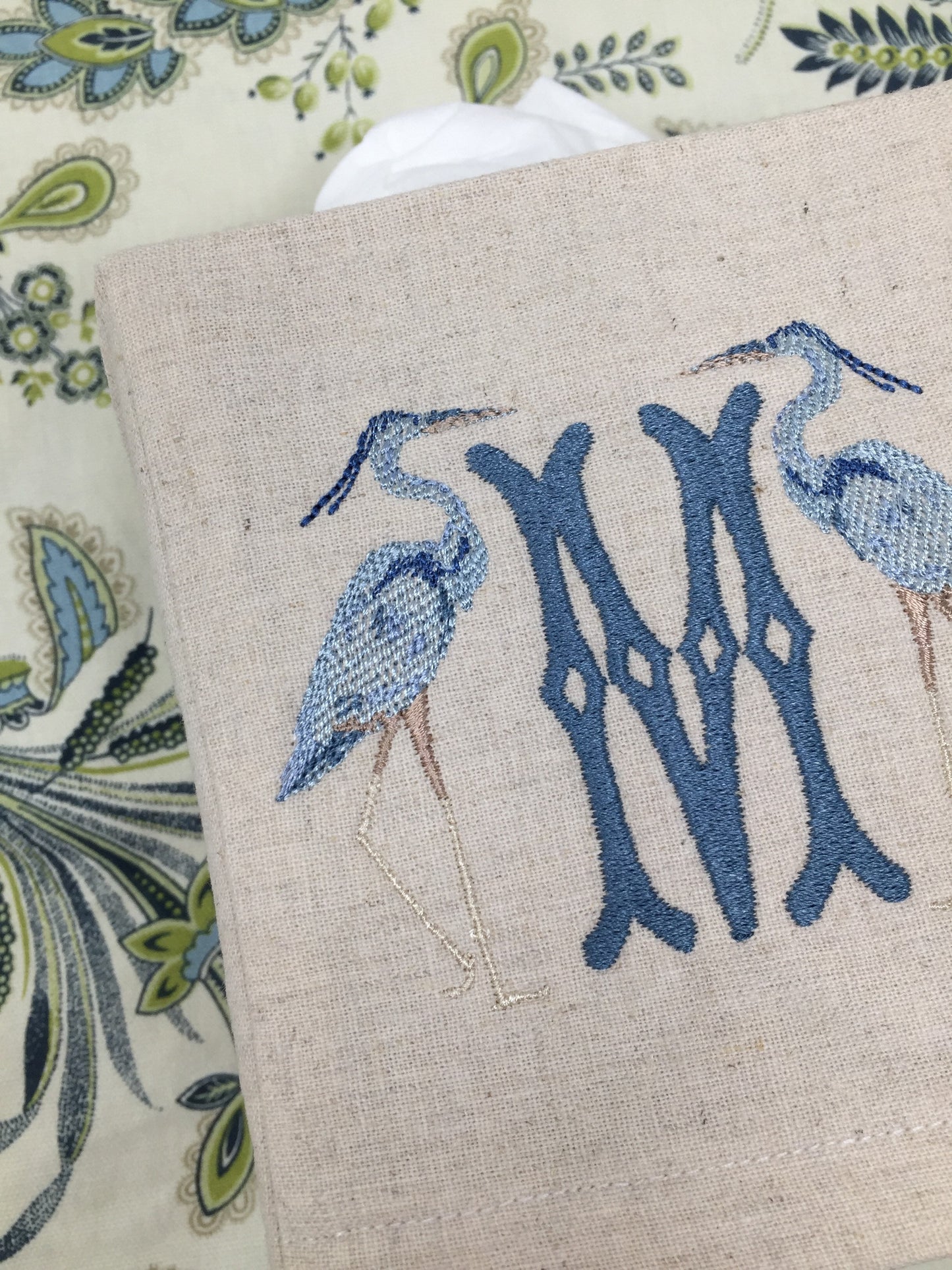 Monogrammed Tissue Box Cover Linen, Heron Initial-monogrammed gift-personalized gift-hostess gift