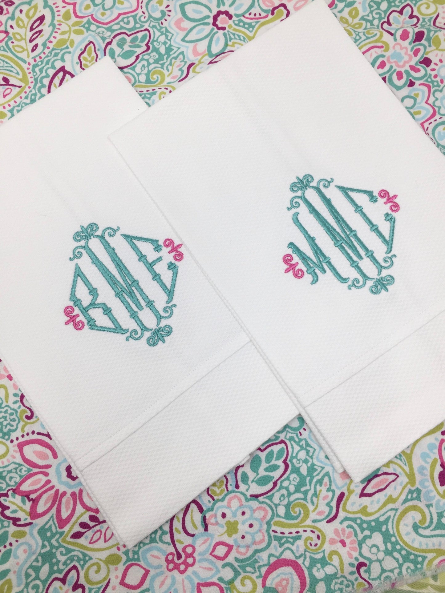 Monogram Cotton Pique Tea Towel, Bamboo Diamond-Hostess Gift, monogrammed linens, personalized gift
