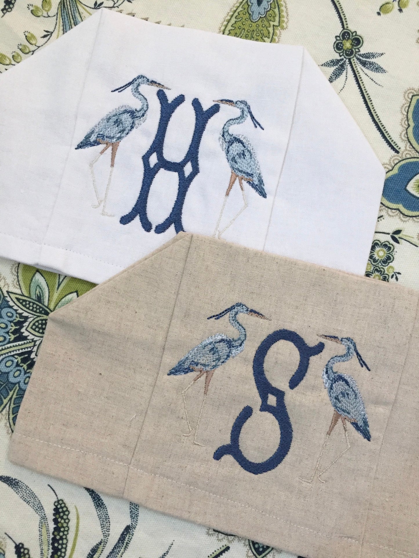 Monogrammed Tissue Box Cover Linen, Heron Initial-monogrammed gift-personalized gift-hostess gift