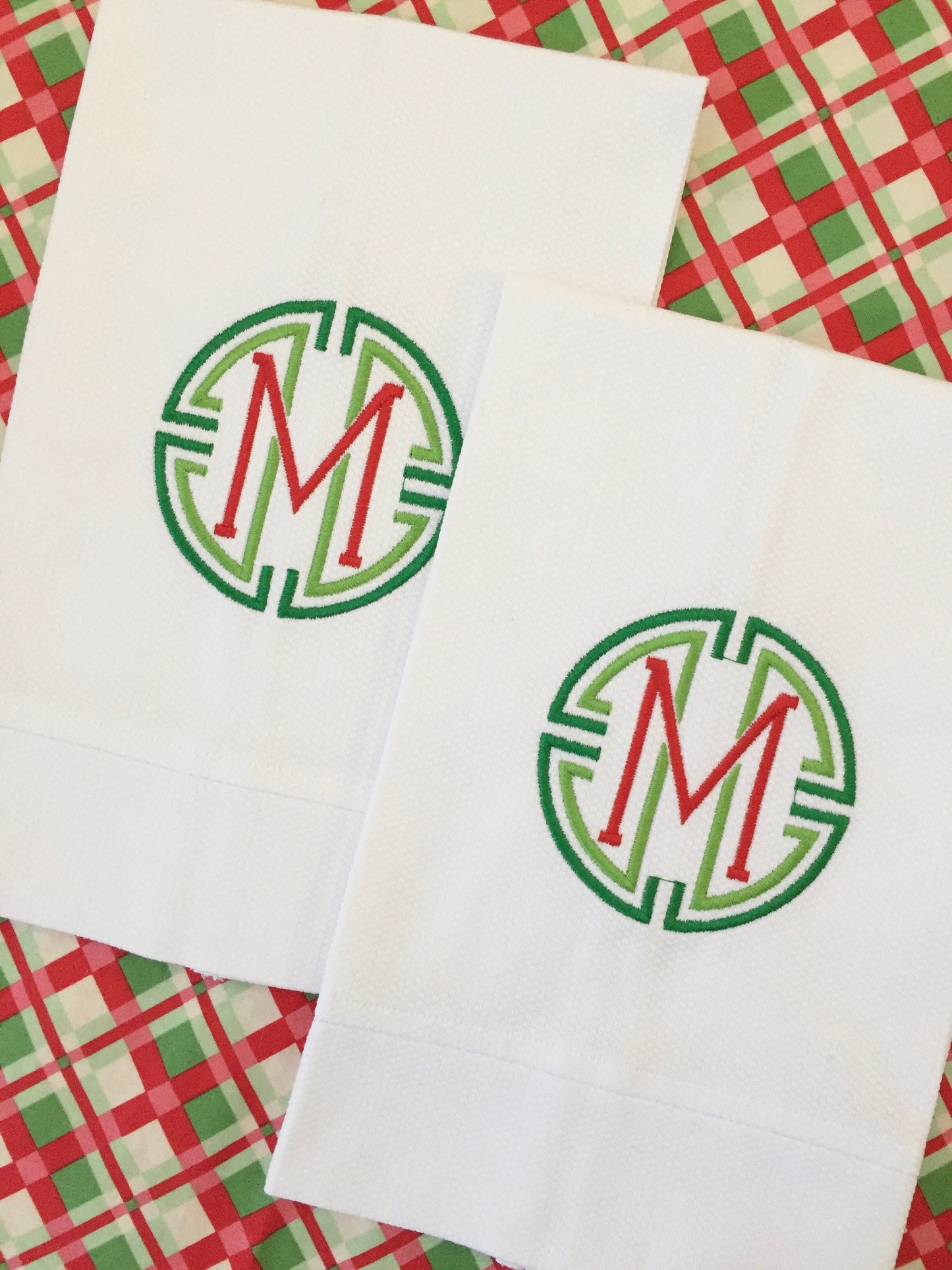 Monogrammed Cotton Pique Tea Towel, Medallion initial-Hostess Gift, monogrammed linens, personalized gift