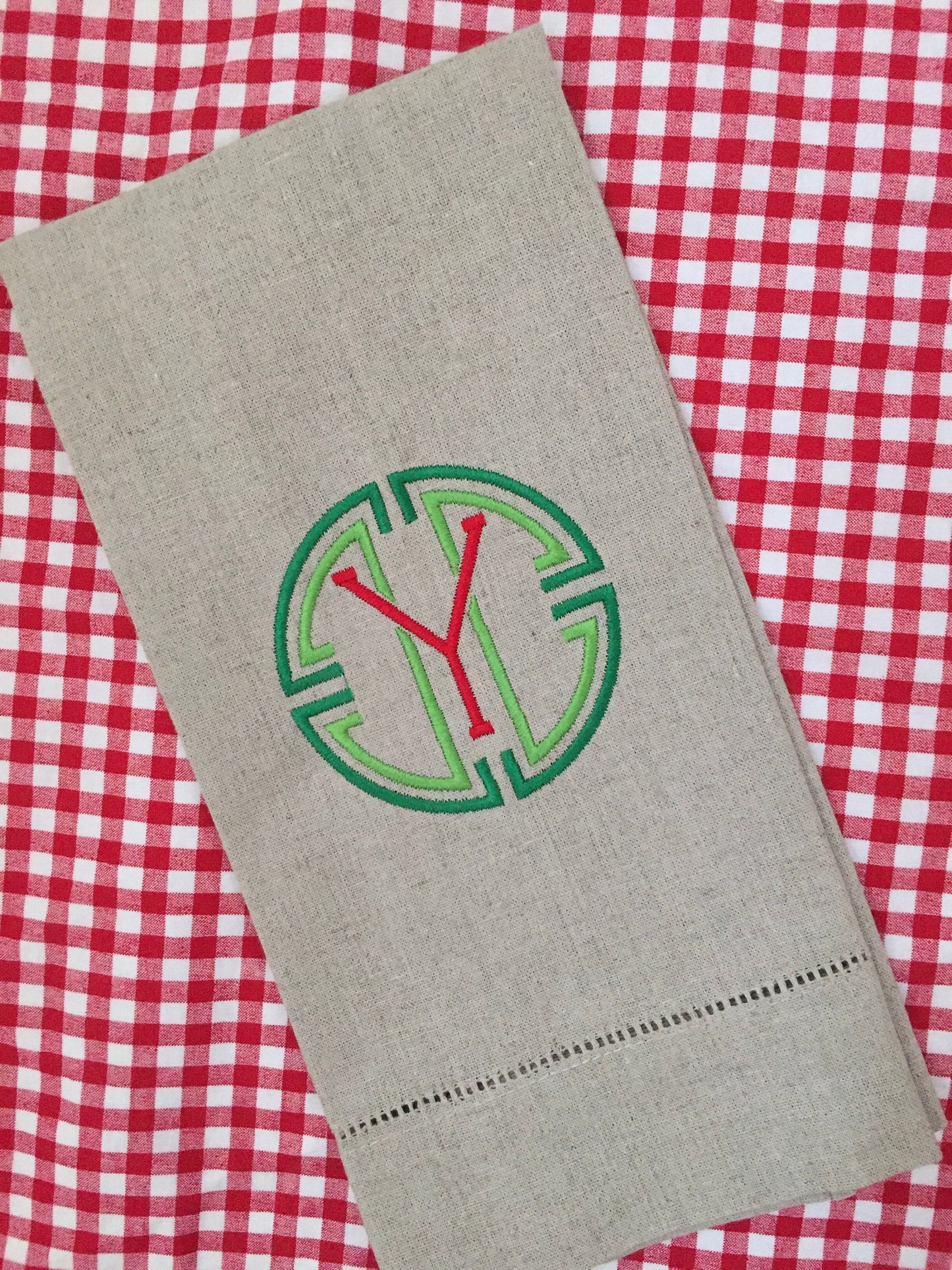 Monogrammed Cotton Pique Tea Towel, Medallion initial-Hostess Gift, monogrammed linens, personalized gift