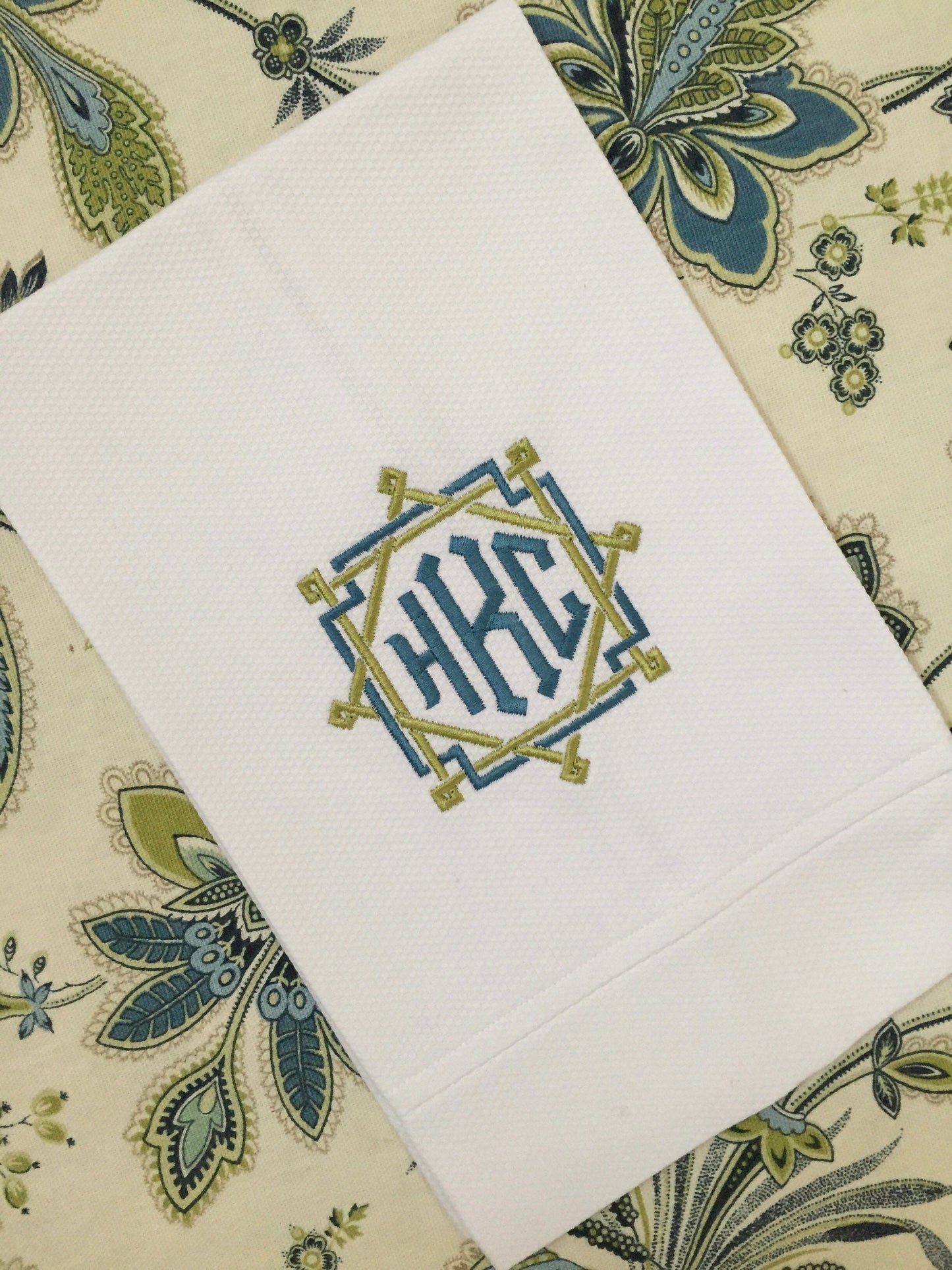 Monogrammed Cotton Pique Tea Towel, Rattan Monogram, Hostess Gift, monogrammed linens, personalized gift