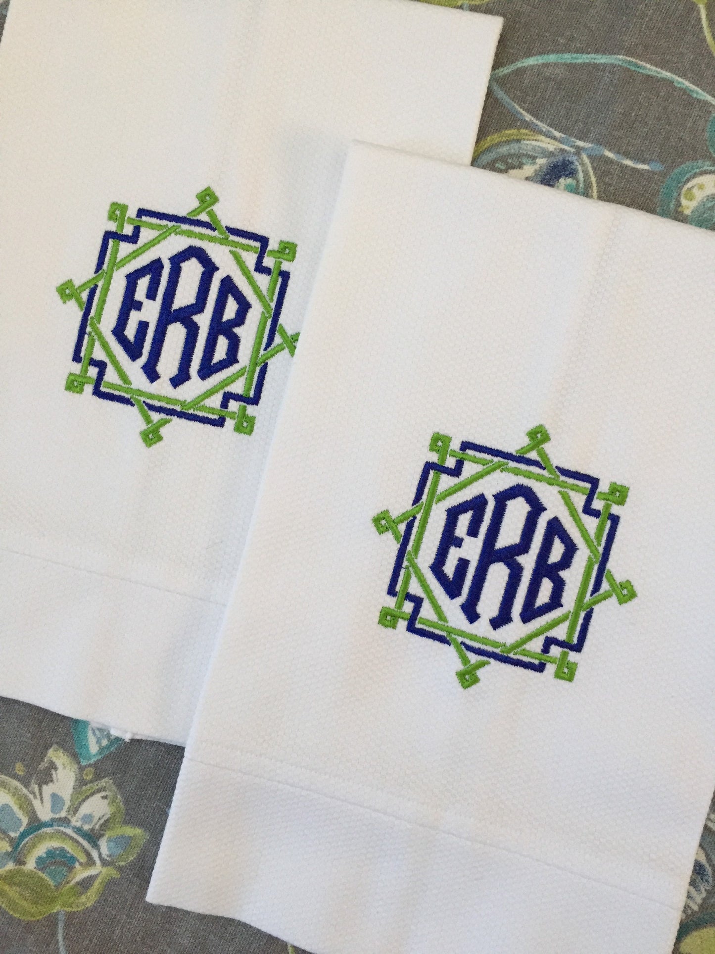 Monogrammed Cotton Pique Tea Towel, Rattan Monogram, Hostess Gift, monogrammed linens, personalized gift