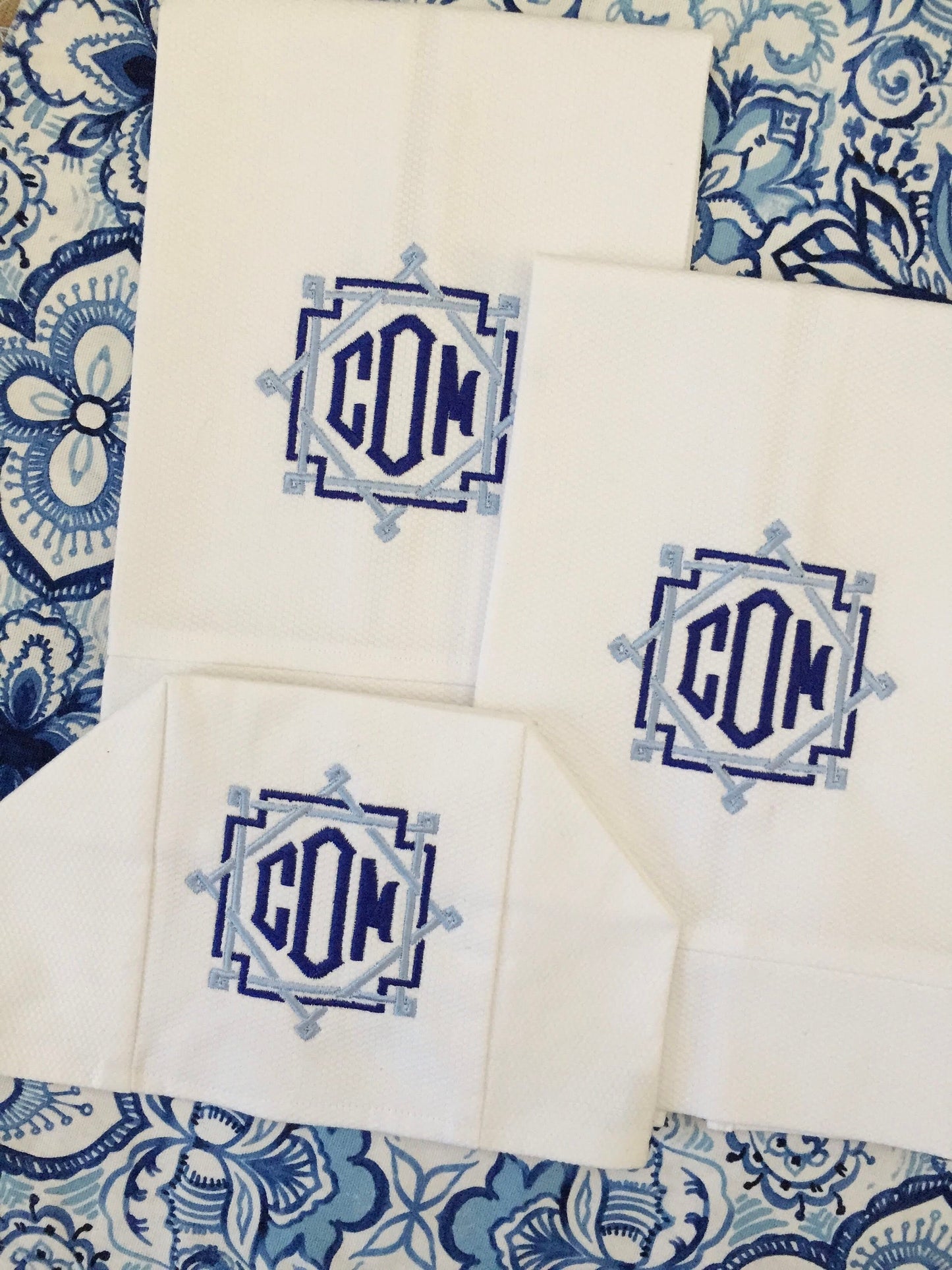 Monogrammed Cotton Pique Tea Towel, Rattan Monogram, Hostess Gift, monogrammed linens, personalized gift