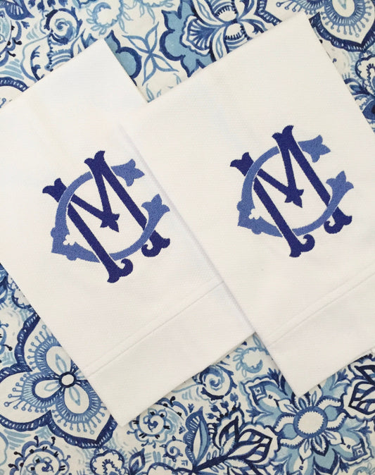 Monogrammed Cotton Pique Tea Towel, Double Heirloom Monogram-Hostess Gift, monogrammed linens, personalized gift
