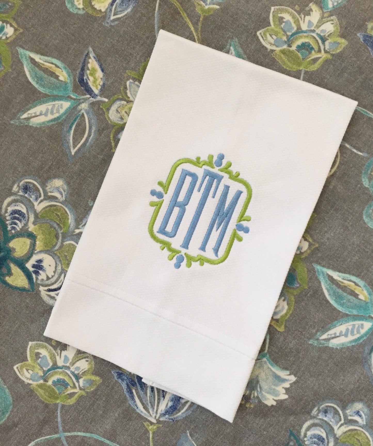 Monogrammed Cotton Pique Tea Towel, Wesley Monogram, Hostess Gift, monogrammed linens, personalized gift