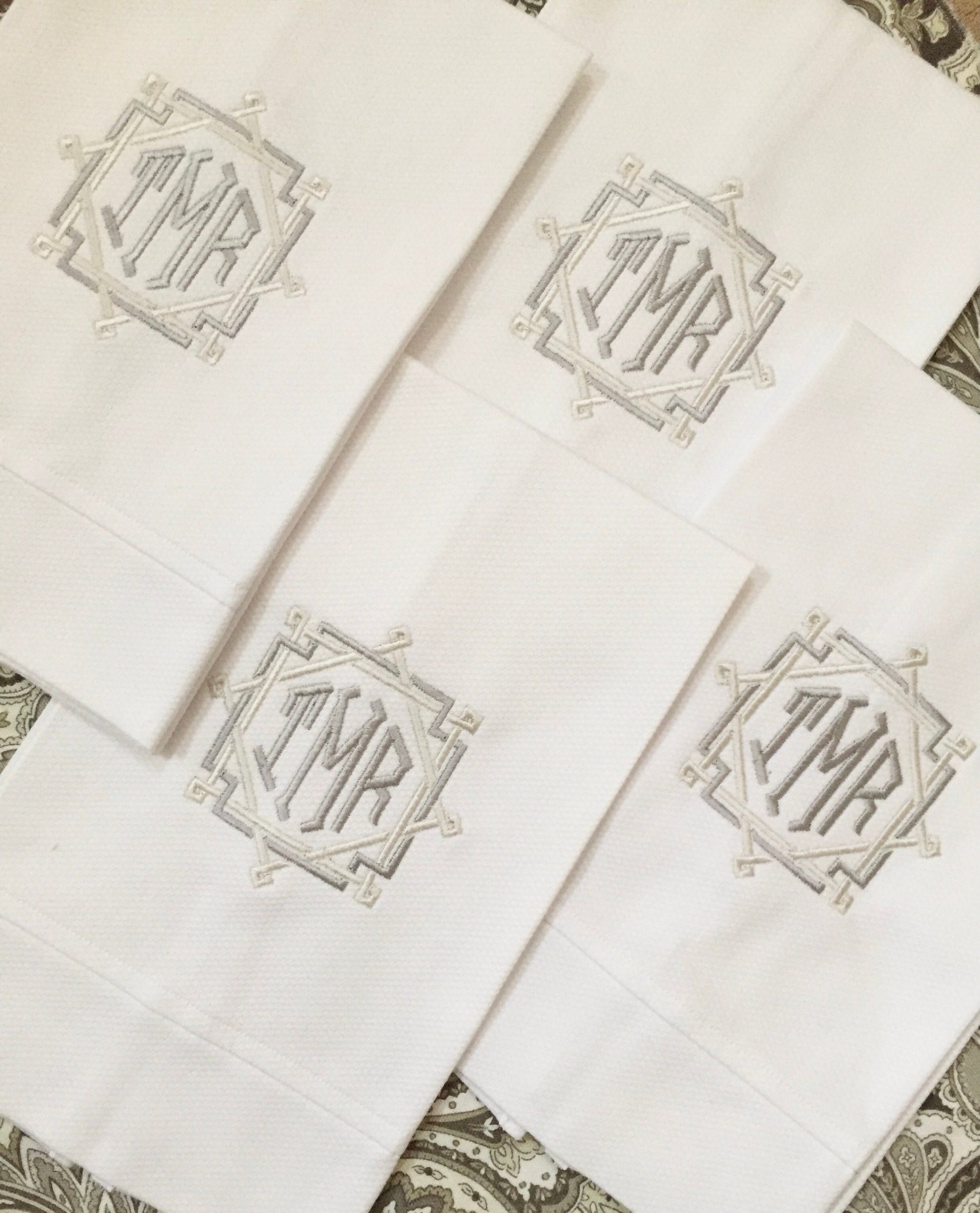 Monogrammed Cotton Pique Tea Towel, Rattan Monogram, Hostess Gift, monogrammed linens, personalized gift