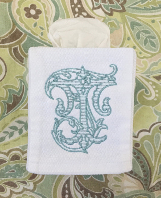 Monogrammed Tissue Box Cover-Vintage Vine Initial
