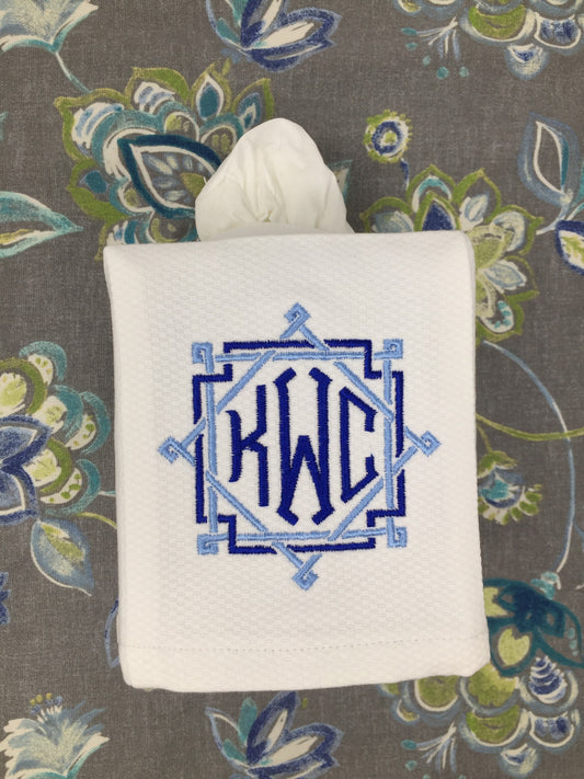 Monogrammed Tissue Box Cover-Rattan Monogram