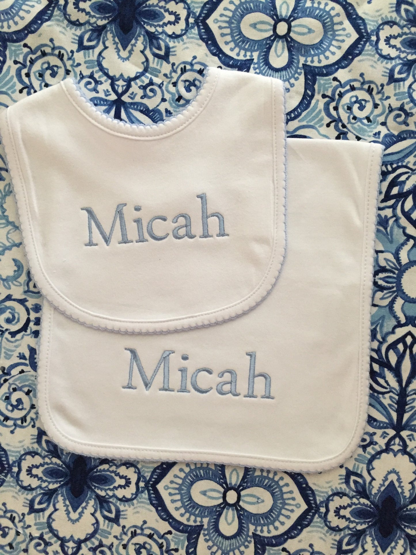 Monogrammed Bib and Burp Cloth Picot Trim set-monogrammed baby gift, baby shower gift