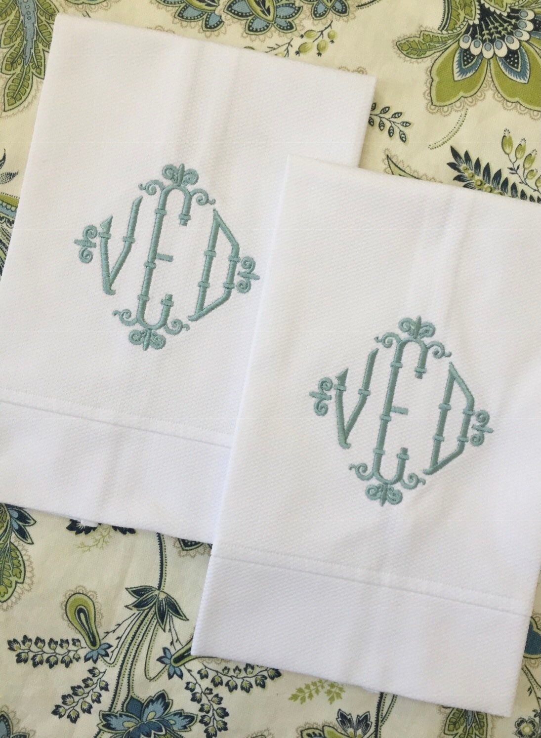 Monogram Cotton Pique Tea Towel, Bamboo Diamond-Hostess Gift, monogrammed linens, personalized gift