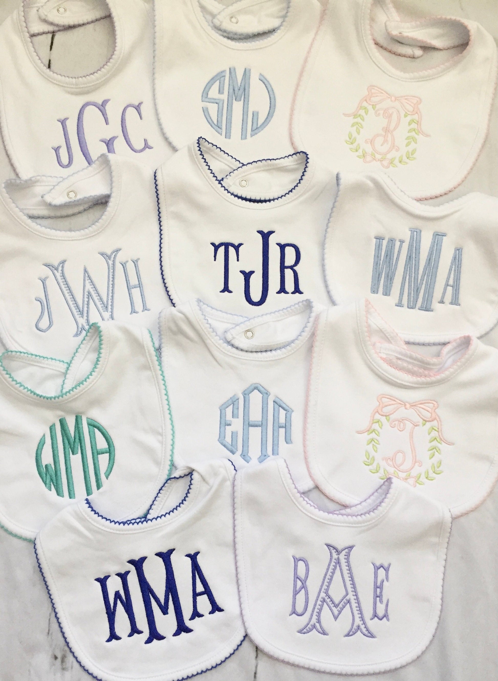 Monogrammed Bib and Burp Cloth Picot Trim set-monogrammed baby gift, baby shower gift