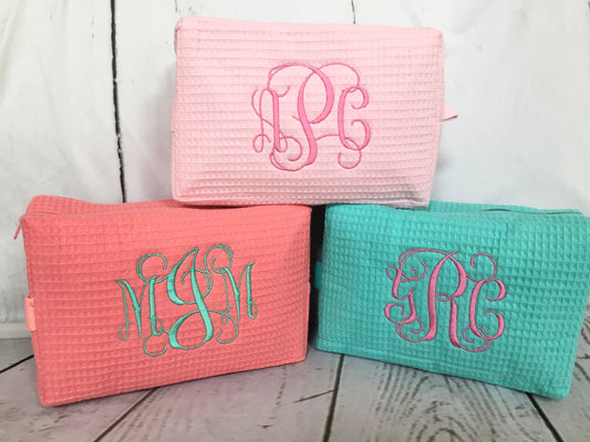 Monogrammed Waffle Cosmetic bag, make up bag, gift ideas