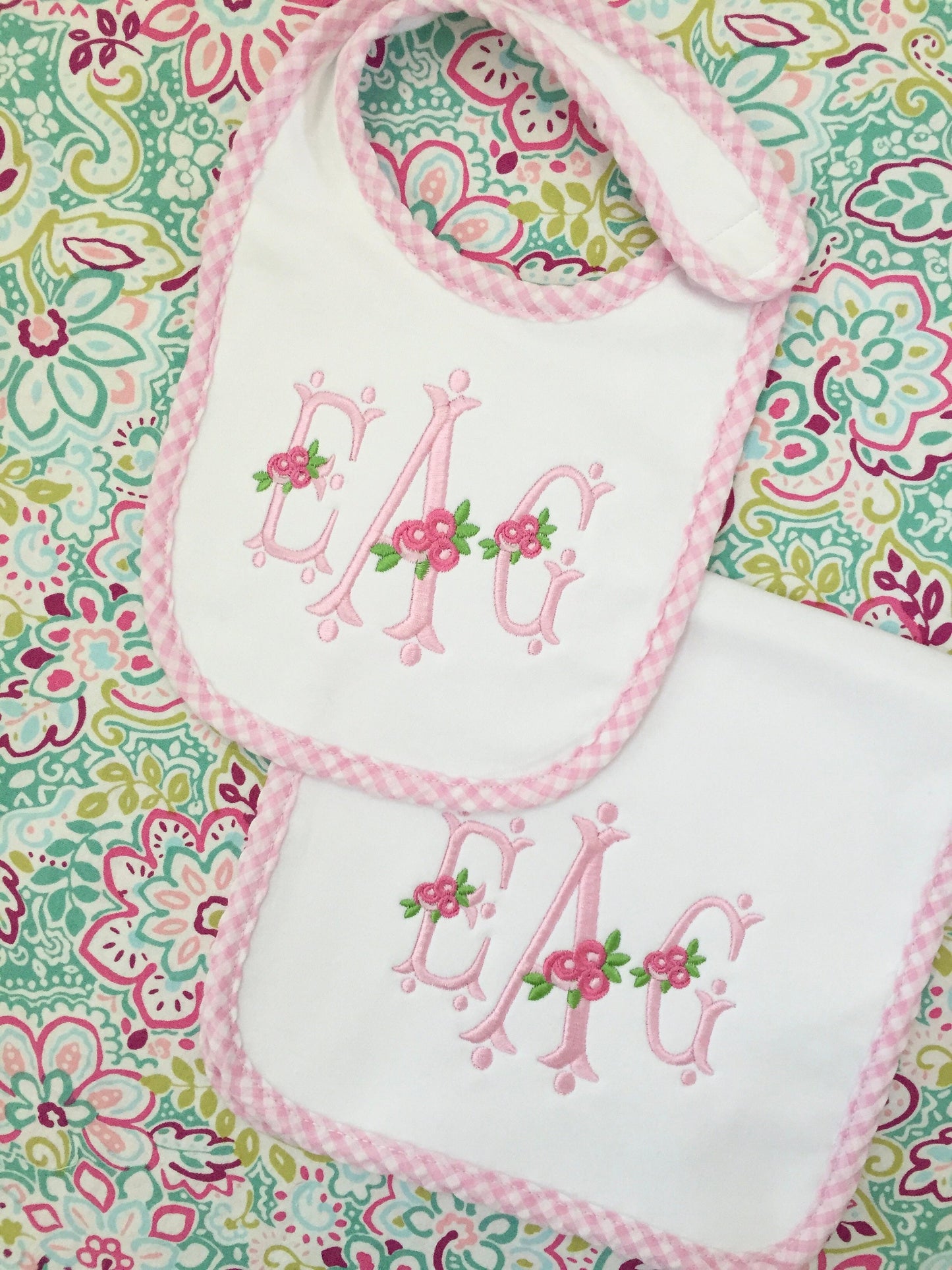 Monogrammed Bib and Burp Cloth set-Rosie Monogram, monogrammed baby gift, baby shower gift