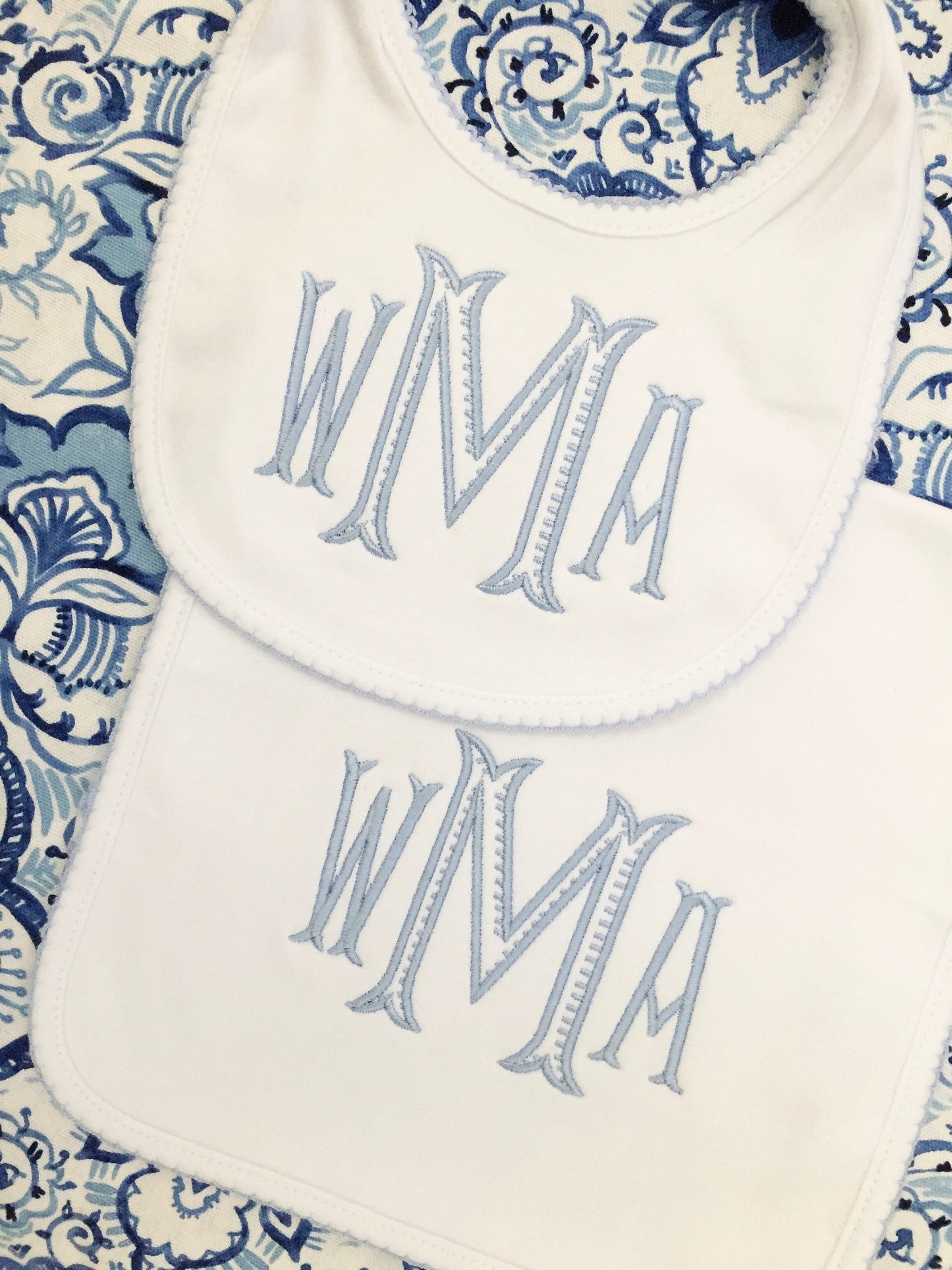 Monogrammed Bib and Burp Cloth Picot Trim set-monogrammed baby gift, baby shower gift