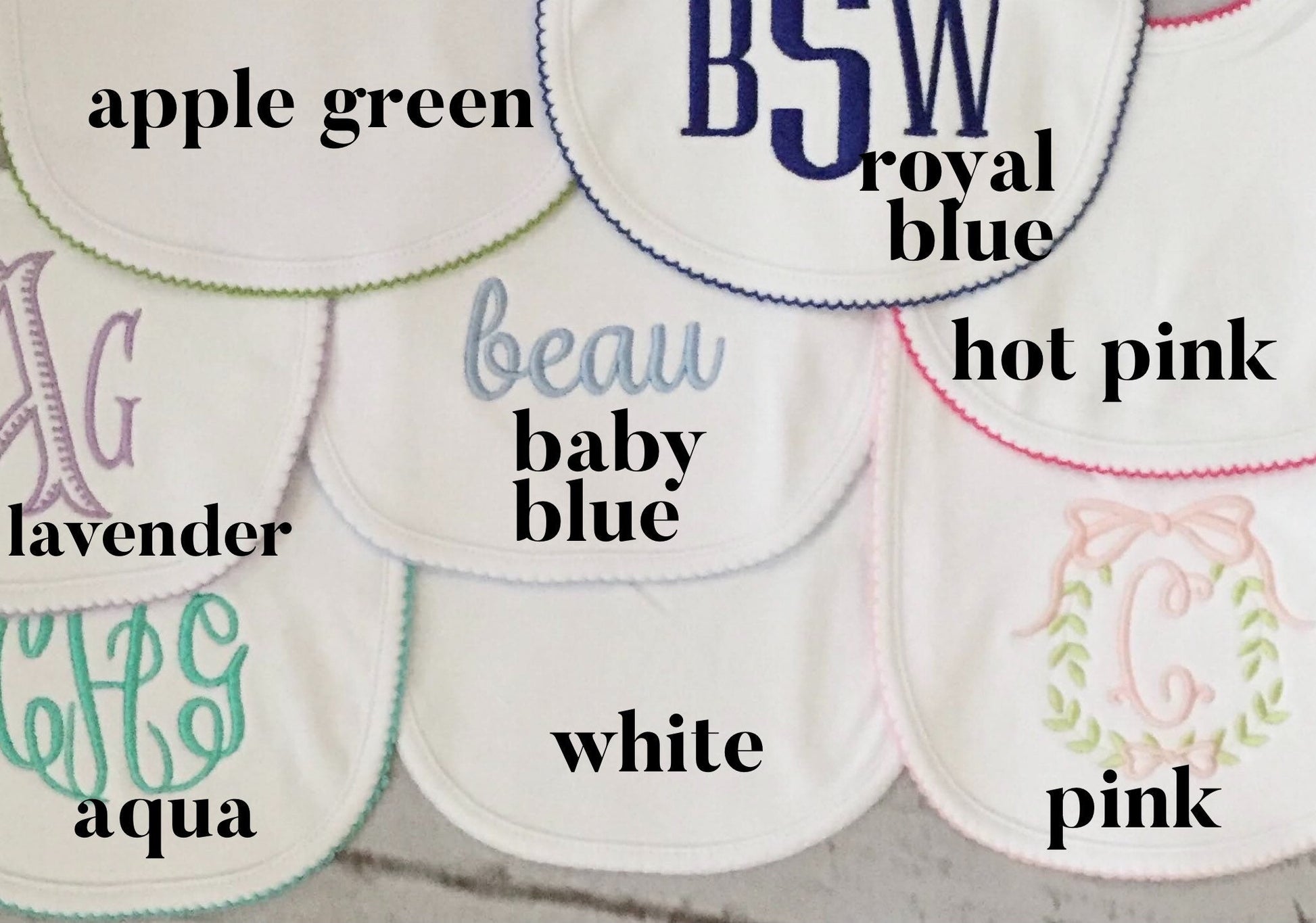 3 Pack-Monogrammed Bib with Picot trim, baby shower gift, personalized baby gift