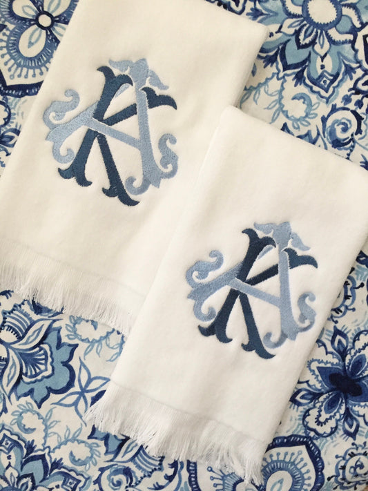 Monogrammed Fingertip towels, Heirloom Double Letter, personalized gifts, Christmas gift
