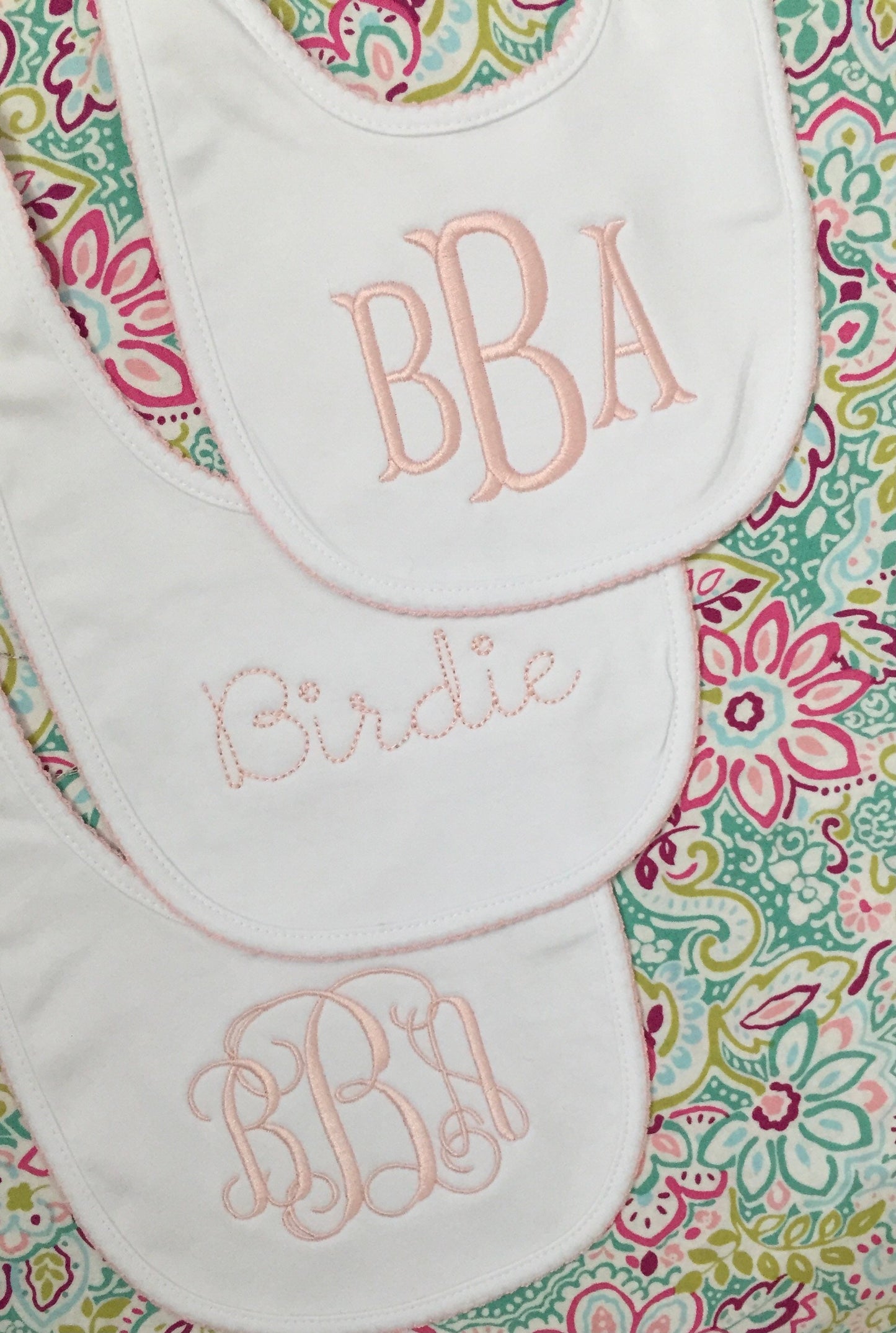 3 Pack-Monogrammed Bib with Picot trim, baby shower gift, personalized baby gift
