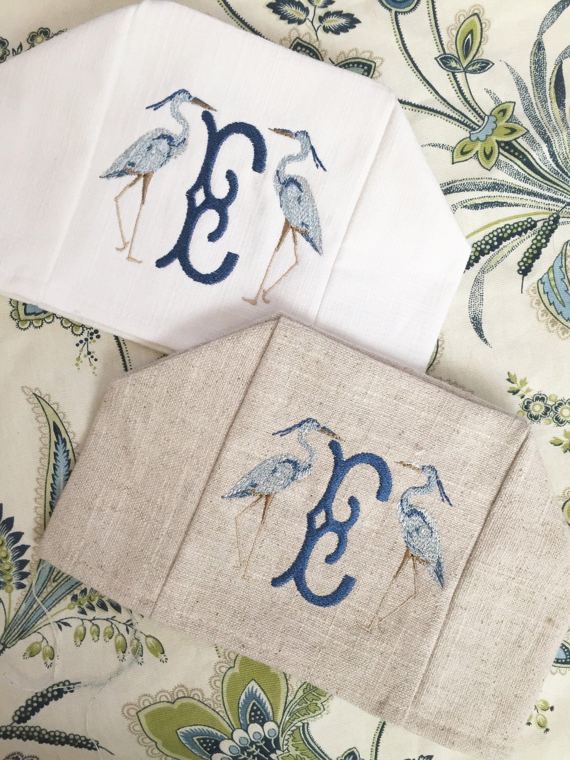 Monogrammed Tissue Box Cover Linen, Heron Initial-monogrammed gift-personalized gift-hostess gift