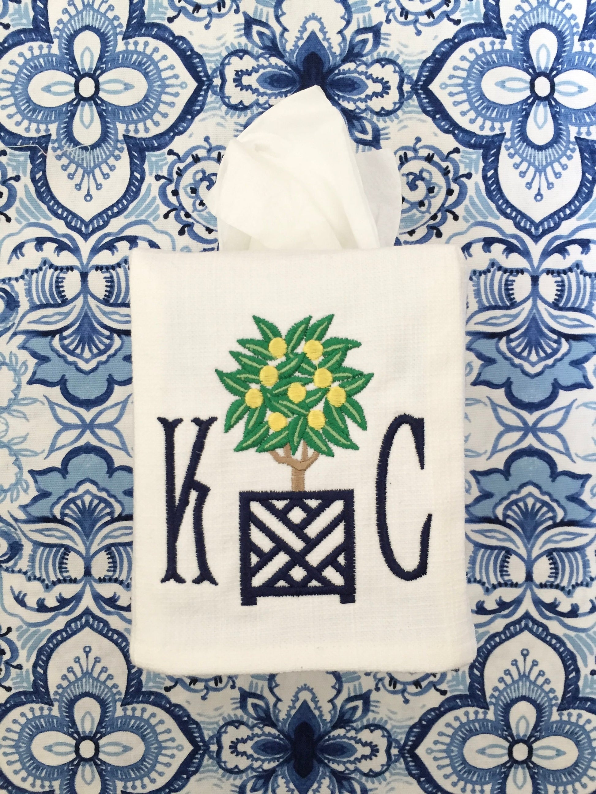 Monogrammed Tissue Box Cover-Topiary, monogrammed gift-personalized gift-hostess gift