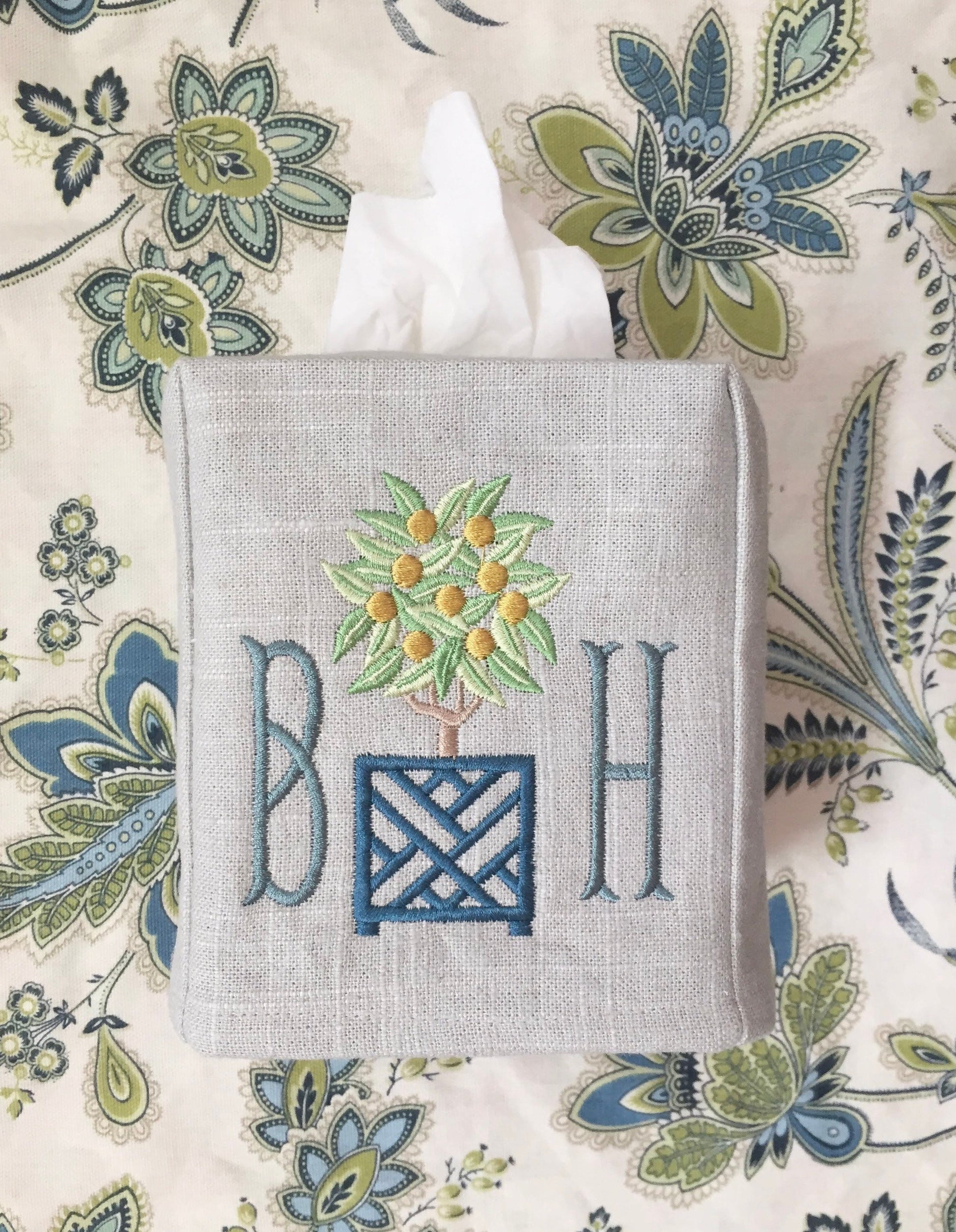 Monogrammed Tissue Box Cover-Topiary, monogrammed gift-personalized gift-hostess gift