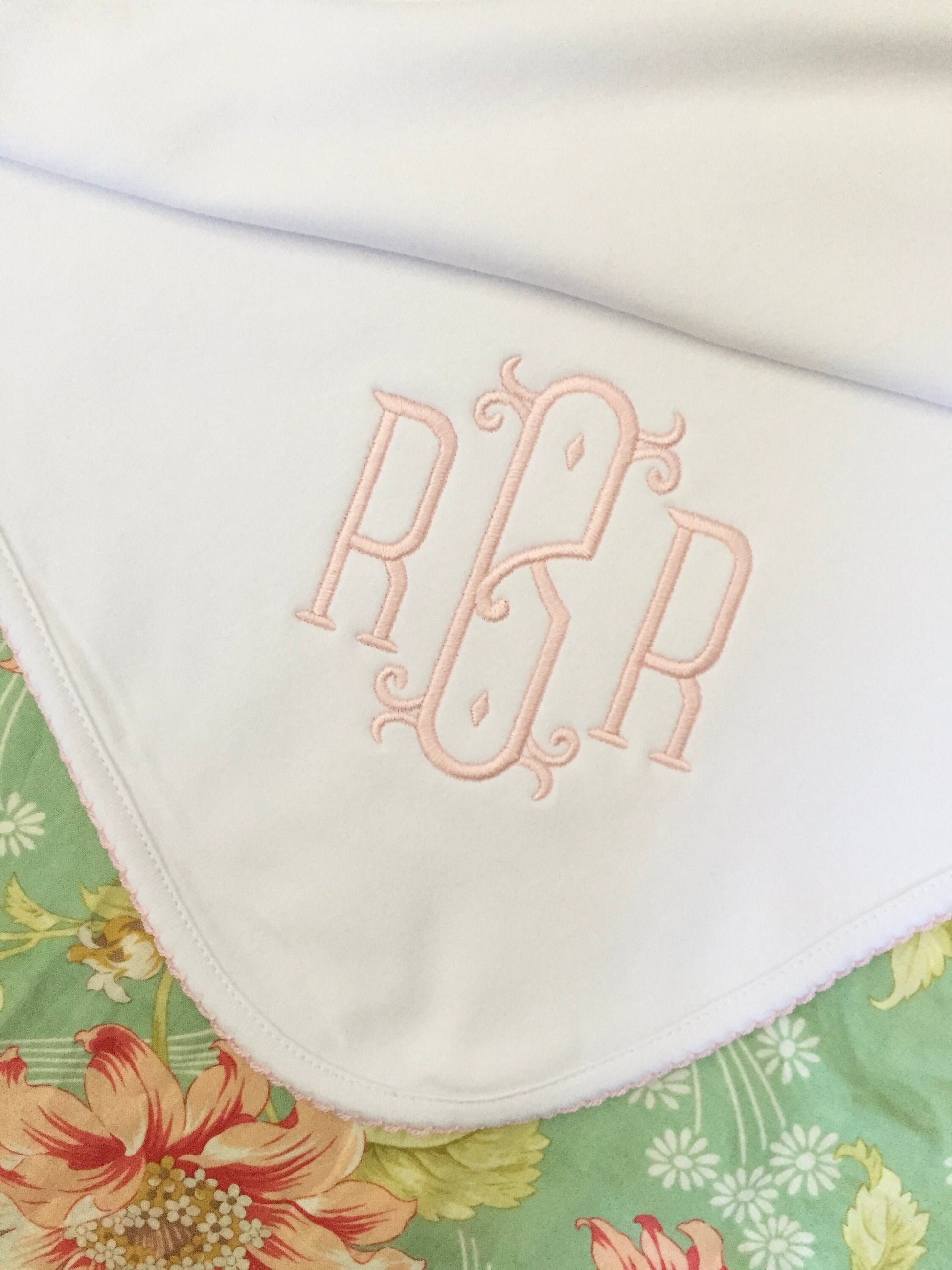 Monogrammed Baby Blanket: Cotton Receiving Blanket with Picot Trim