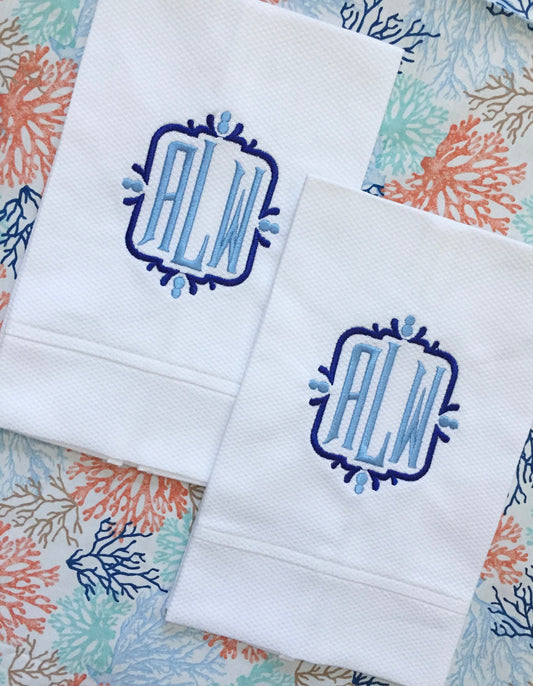 Monogrammed Cotton Pique Tea Towel, Wesley Monogram, Hostess Gift, monogrammed linens, personalized gift