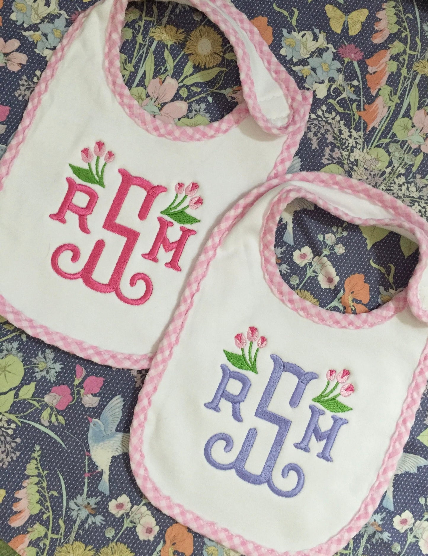 Monogrammed Baby Bib with Tulips, baby shower gift, personalized baby gift