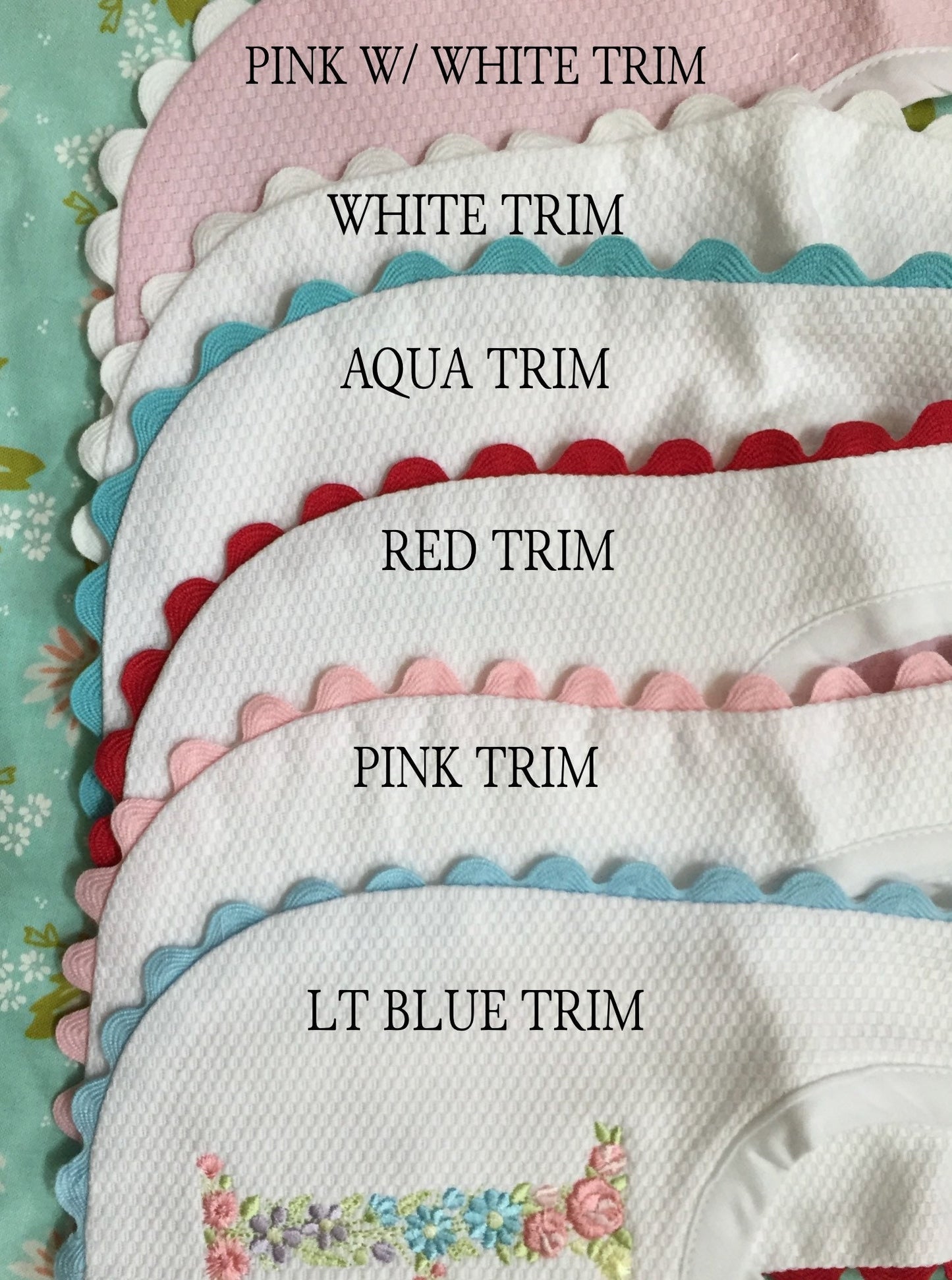 Monogrammed Bib with Ric Rac, Floral Initial, baby shower gift, personalized baby gift